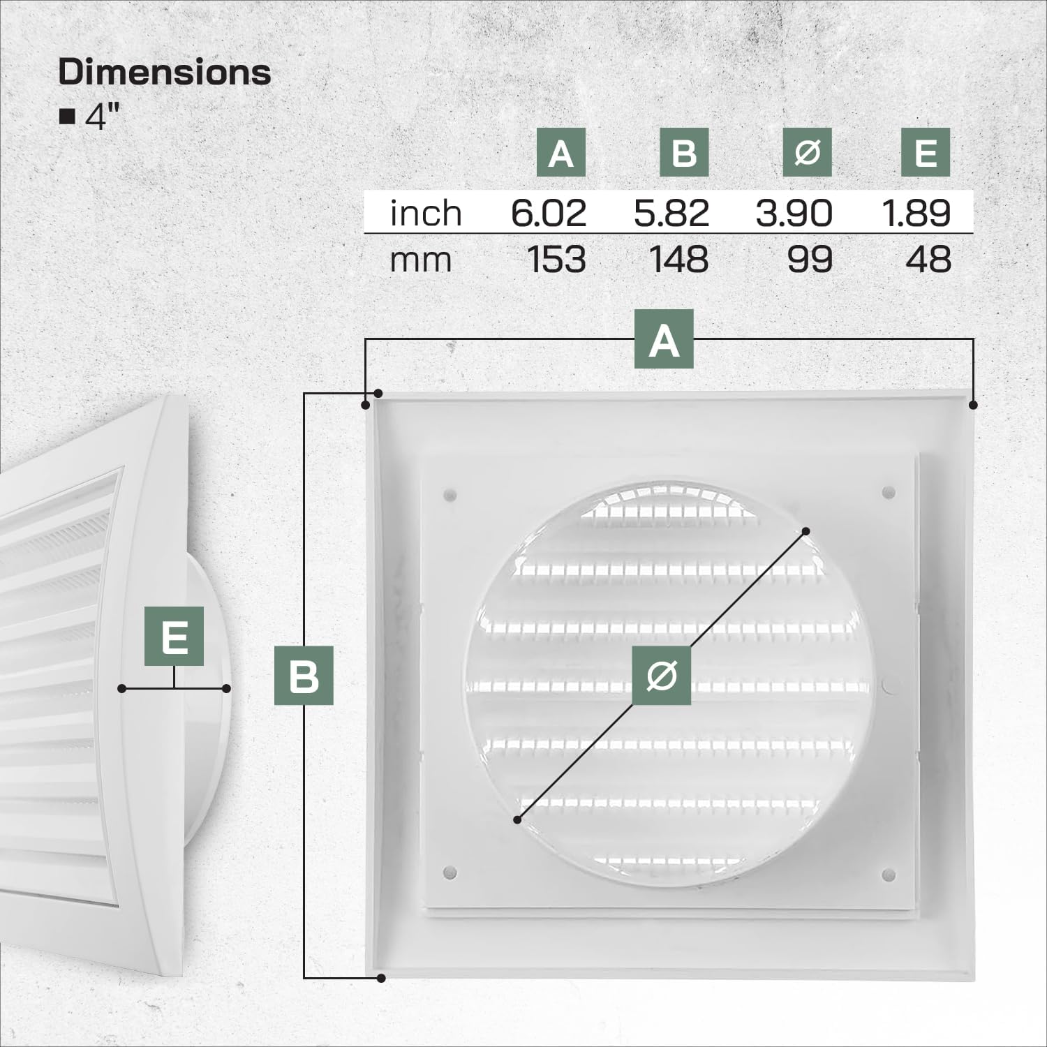 Vent Systems 4'' Inch White Pack of 4 Air Vent Cover Dryer Vents and Bathroom Exhaust Vents Pipe, Black Louvered Dryer Vent Cover Keeps Out Insects, Birds and Rodents