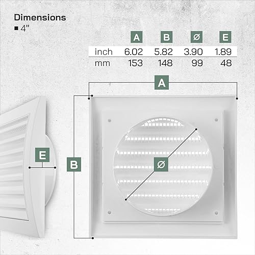 Miniatura 2 de Vent Systems Cubierta de ventilación de aire de 4 pulgadas para secadora y tubo de ventilación de escape de baño, cubierta de ventilación blanca