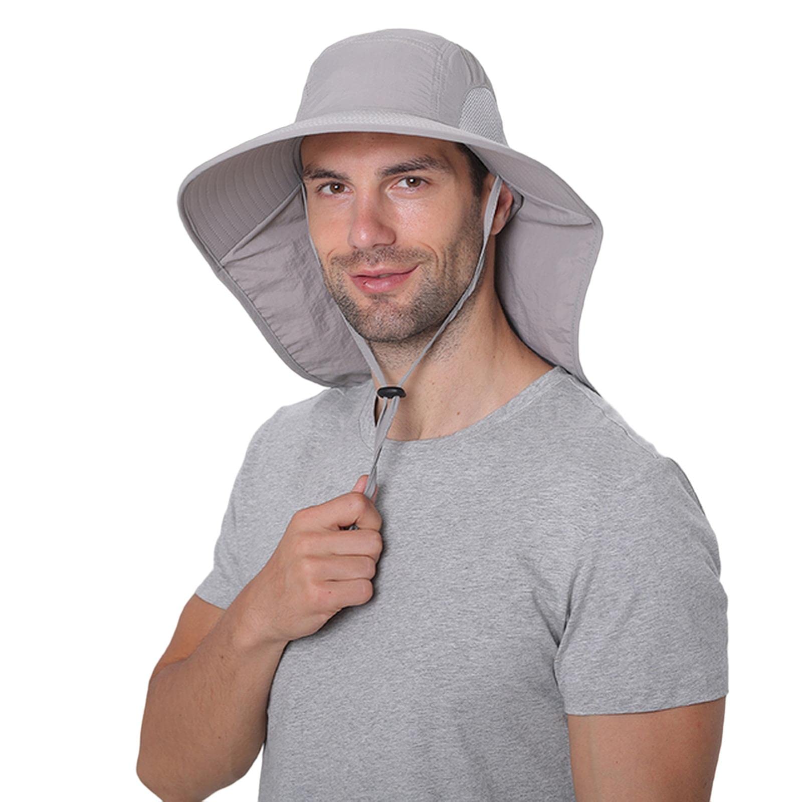 Chapeau bob d'été pour homme et femme - Chapeau en coton avec rabat de cou - Protection extérieure - Large bord - Pour randonnée, pêche
