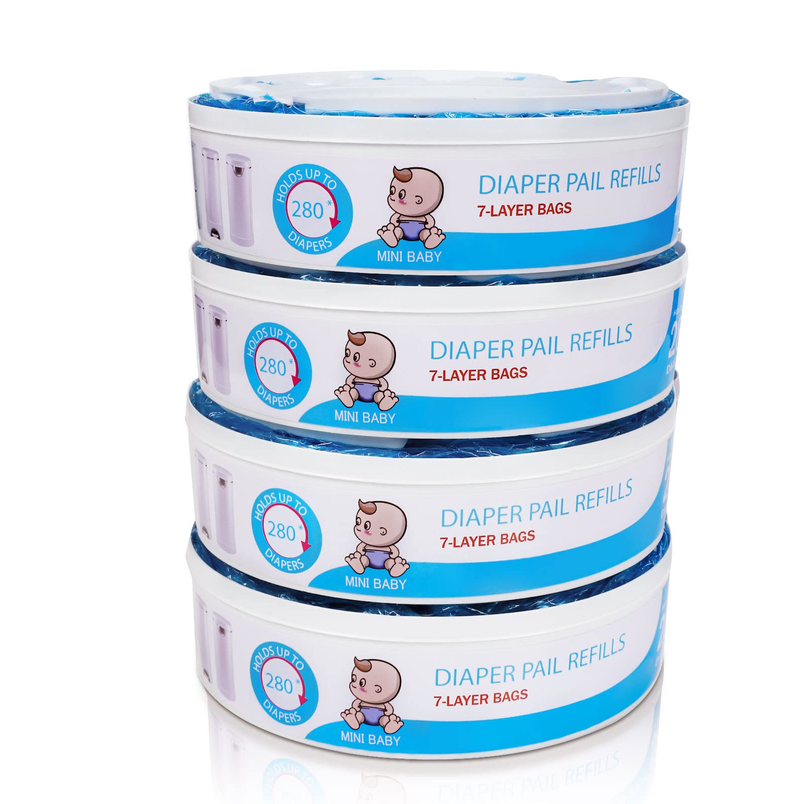 Diaper Pail Refill Bags 4 Pack 1120 Count Diaper Pail Refills Compatible with Diaper Pails