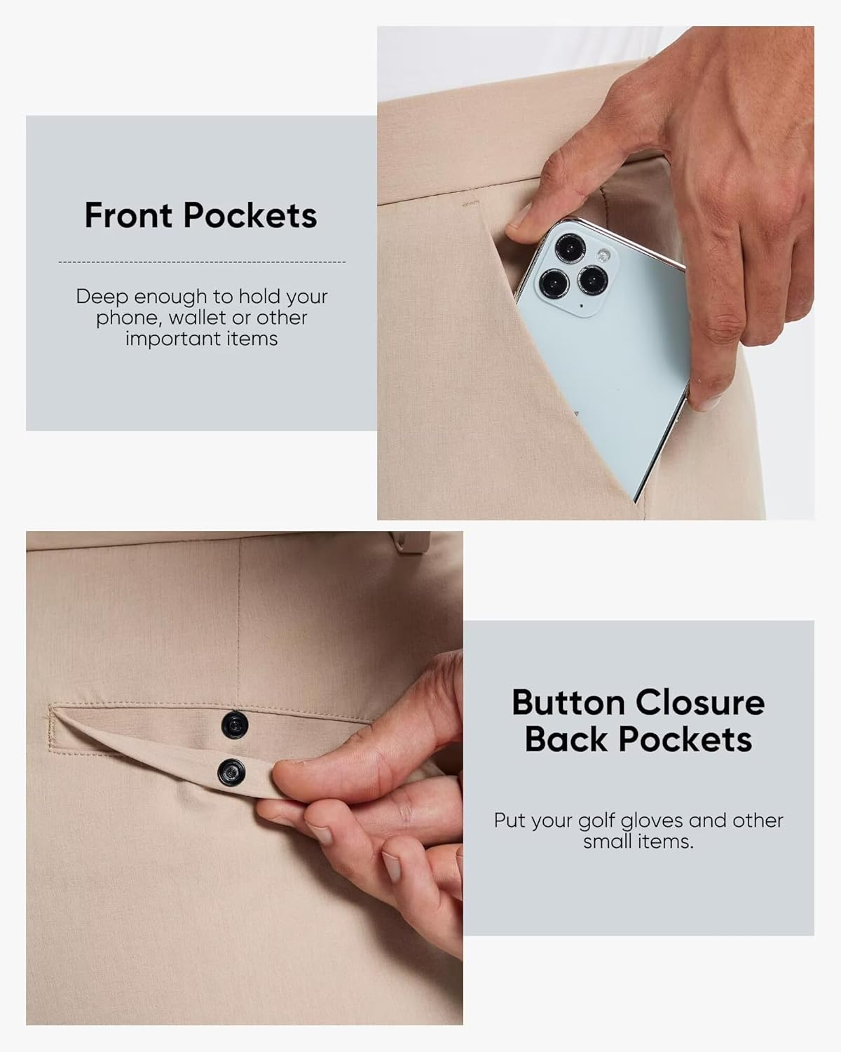 Mens Golf Pants Stretch Chinos 30"/32"/34" Water-Resistant Quick Dry Work Dress with Pockets for Business Casual