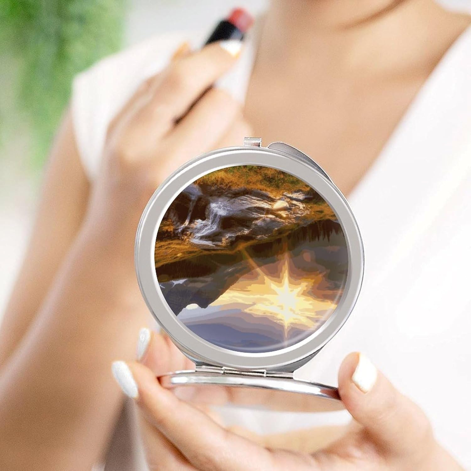 Mountain Sunrise Landscape Portable Makeup Mirror, Sided Travel Hand Mirror Mini Folding Mirror for Precise Makeup Women Daily Use