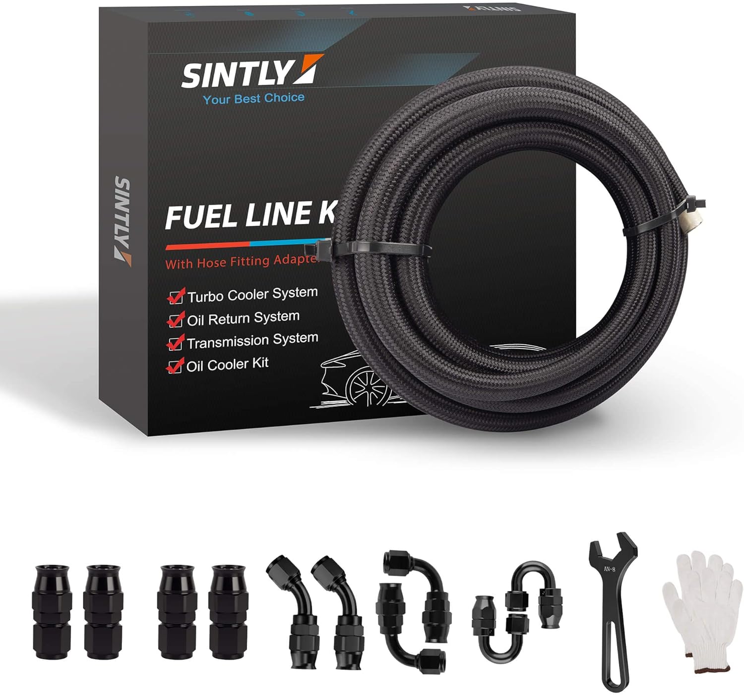 SINTLY 8AN 16FT PTFE Fuel Line Hose Kit, AN8 E85 Nylon