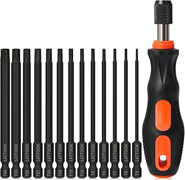مجموعة بتات Torx مكونة من 13 قطعة مع مفك بتات سريع التغيير مقاس 1/4 بوصة، بتات Torx Star مقاومة للتلاعب، فولاذ S2، 4 قطع طويلة