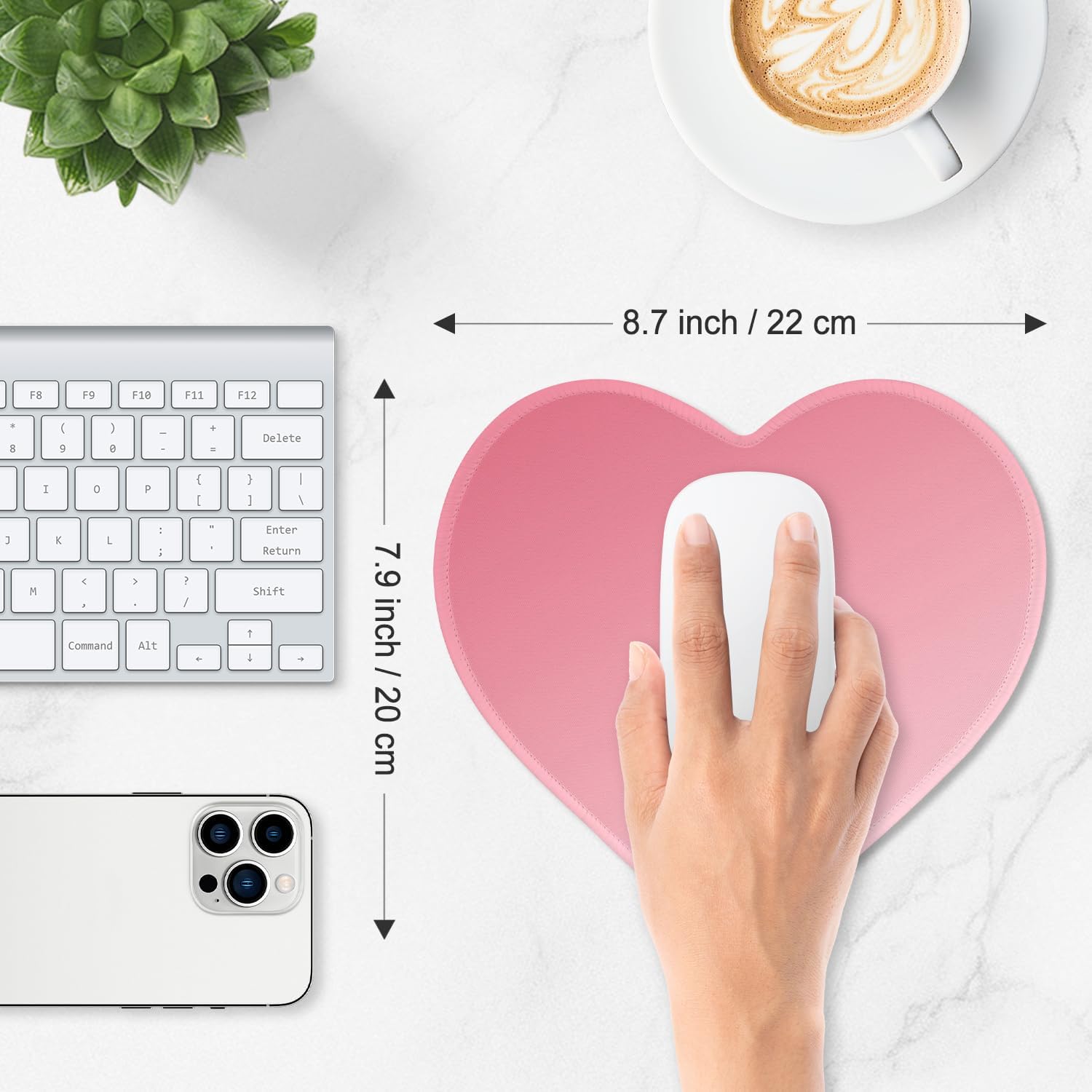 ITNRSIIET Mouse Pad Non-Slip Rubber Base Smooth Surface Stitched Edges Waterproof Durable Compatible with All Mice for Office & Gaming, Desk Accessory, Heart Shaped 8.7x7.9 inch, Rose image 3