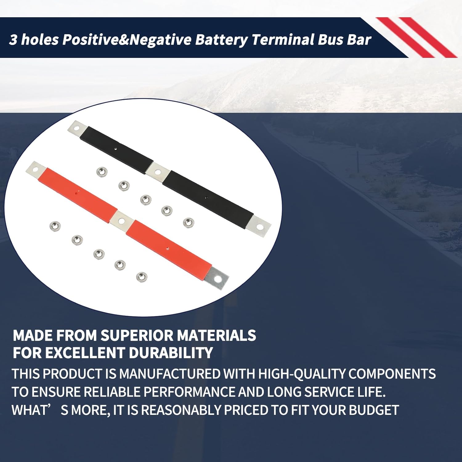 Positive & Negative Battery Terminal Bus Bar 3 Holes Fit for Volvo VN 2004 / VNL 2004-2019 / VNM 2004-2018 21107822 21107826 Battery Cable Set Block Includes 10 Flange Nuts