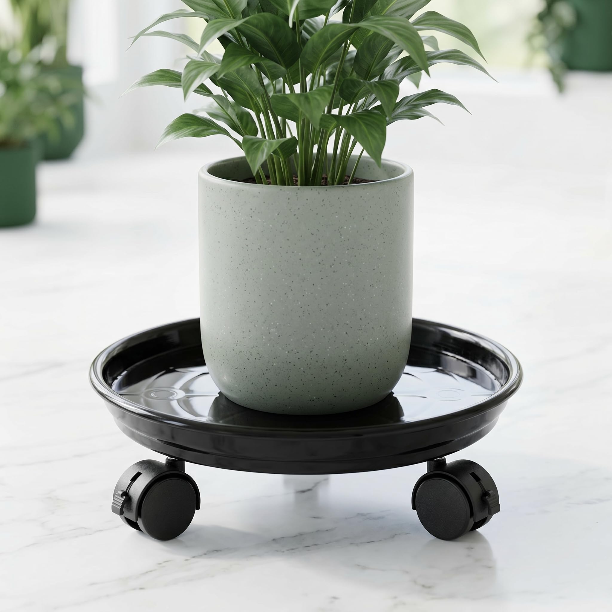 Lot de 3 Supports Ronds pour Pots de Fleurs Chariot avec Roulettes Universelles 30cm Noir