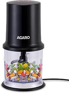 AGARO Electric Chopper, 400 Watts, Vegetable Chopper, Cutter, 100% Pure Copper Motor, Chop, Mince, Dice, Twin Stainless Steel Blade, 500 Ml, One Touch Operation, Elegant, Black.