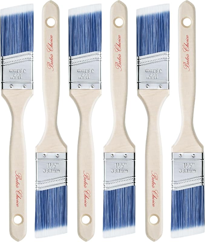 Bates 1.5-Inch Paint Brushes, 6 Pack - Treated Wood Handle, Stain & Wall Brushes, Furniture Paint Brush