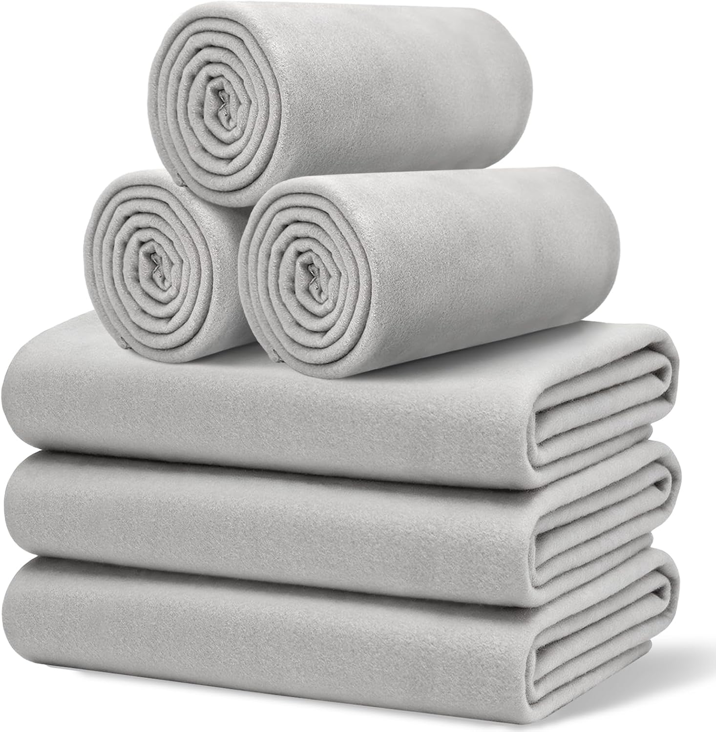 6 Pc Soft Fleece Throw Blankets 210GSM, 60x50 Inch - Lightweight Cozy Blankets Bulk, Wool Blankets in Bulk for Wedding Gifts & Homeless Donations (Gray)