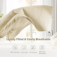 Vista 4 de Comfort Spaces Juego de edredón de tamaño King extragrande de color marfil de 120 x 118 pulgadas, colcha acolchada de verano de microfibra ligera