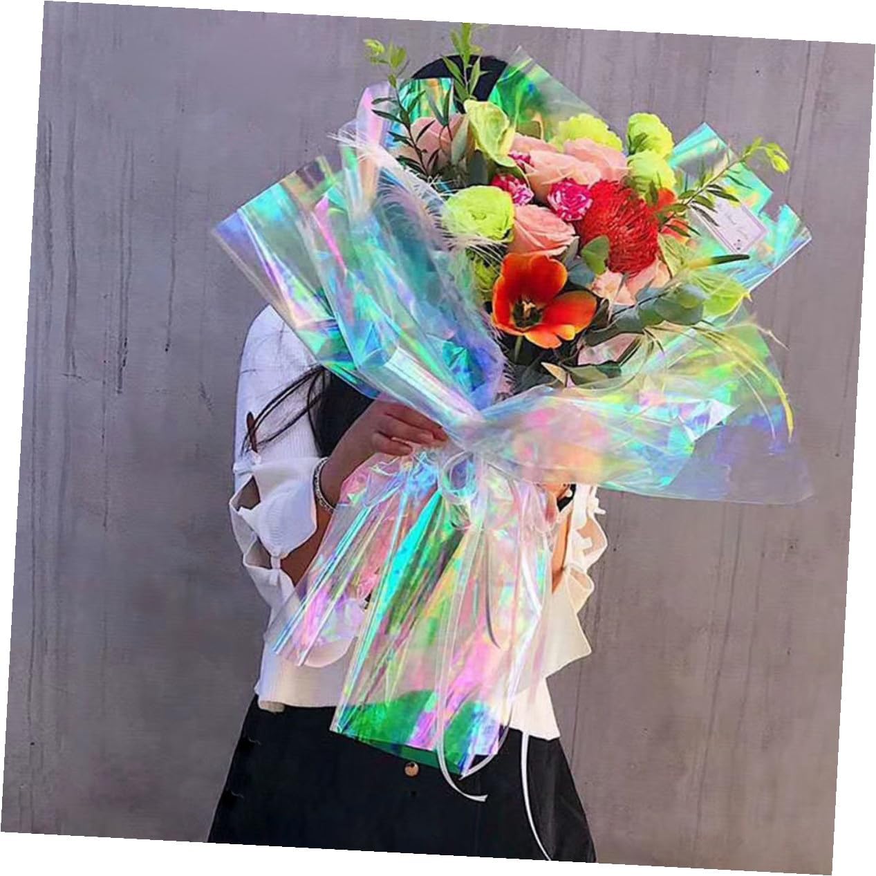 Mikinona Iridescent Cellophane Wrap Paper Transparent Gradient Film for DIY Crafts Food Packaging and Costume Decoration Wrapping for Cookies Chocolates Candy