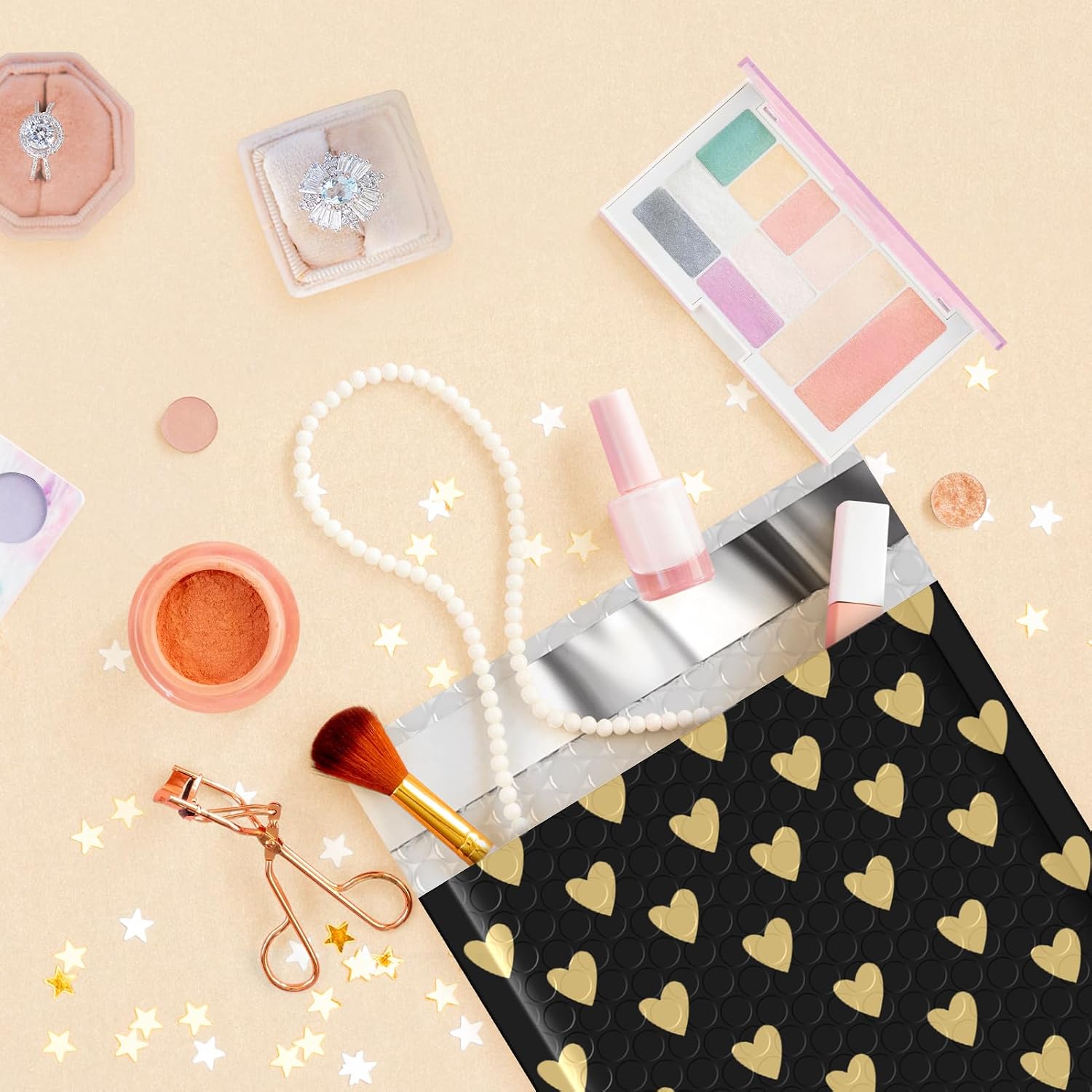 Metronic Bubble Mailers 6x10 100 Pack, Cute Bubble Mailers, Waterproof Padded Envelopes, Strong Adhesion Bubble Envelopes, Thick Bubble Padded Mailers Packaging for Jewelry, Makeup, 0 Gold Heart