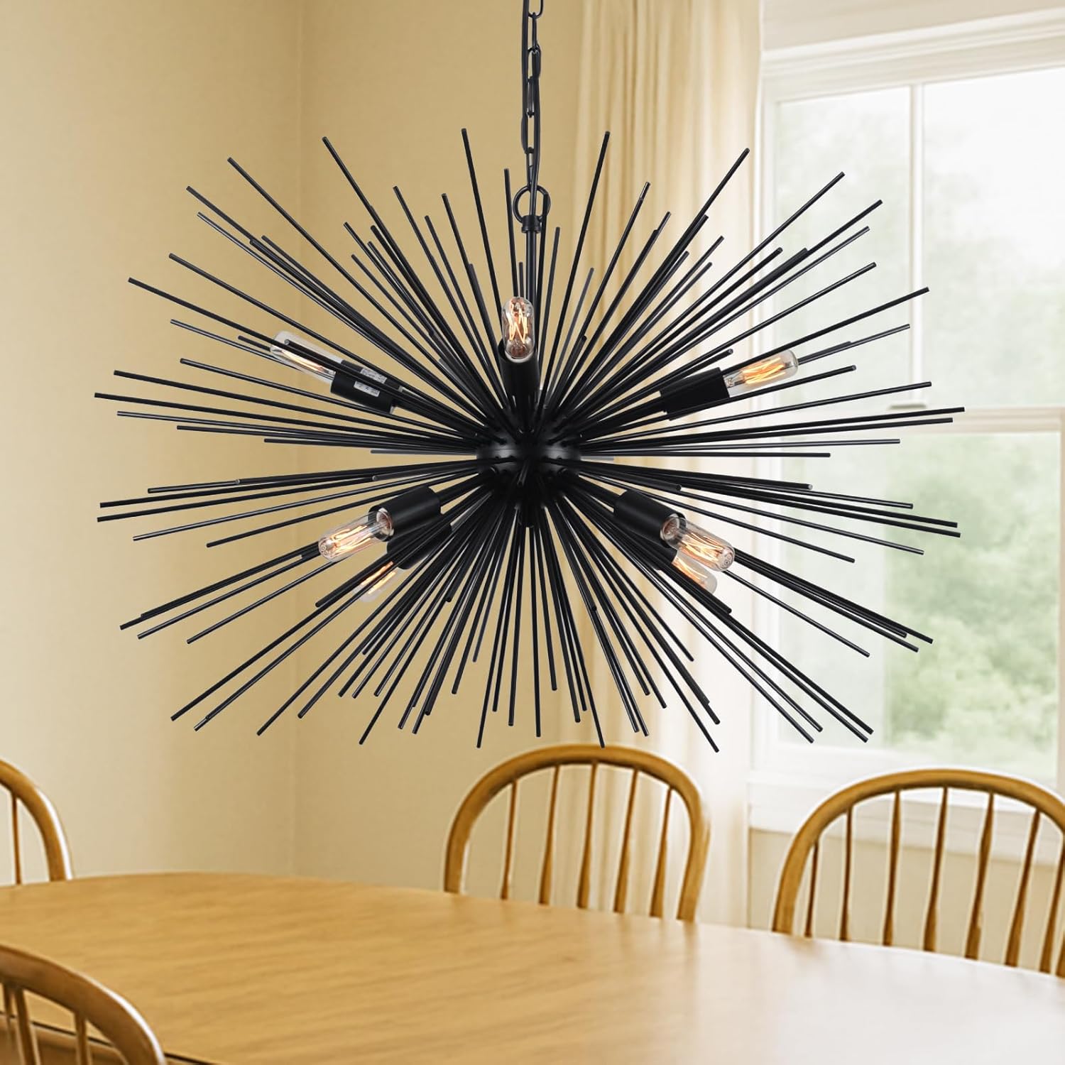 29.13" Large Black Sputnik Chandelier Vintage Geometric Starburst Chandelier Light Modern Solid Metal Firework Chandeliers for Dining Room, Kitchen Island, Bedroom, Living Room