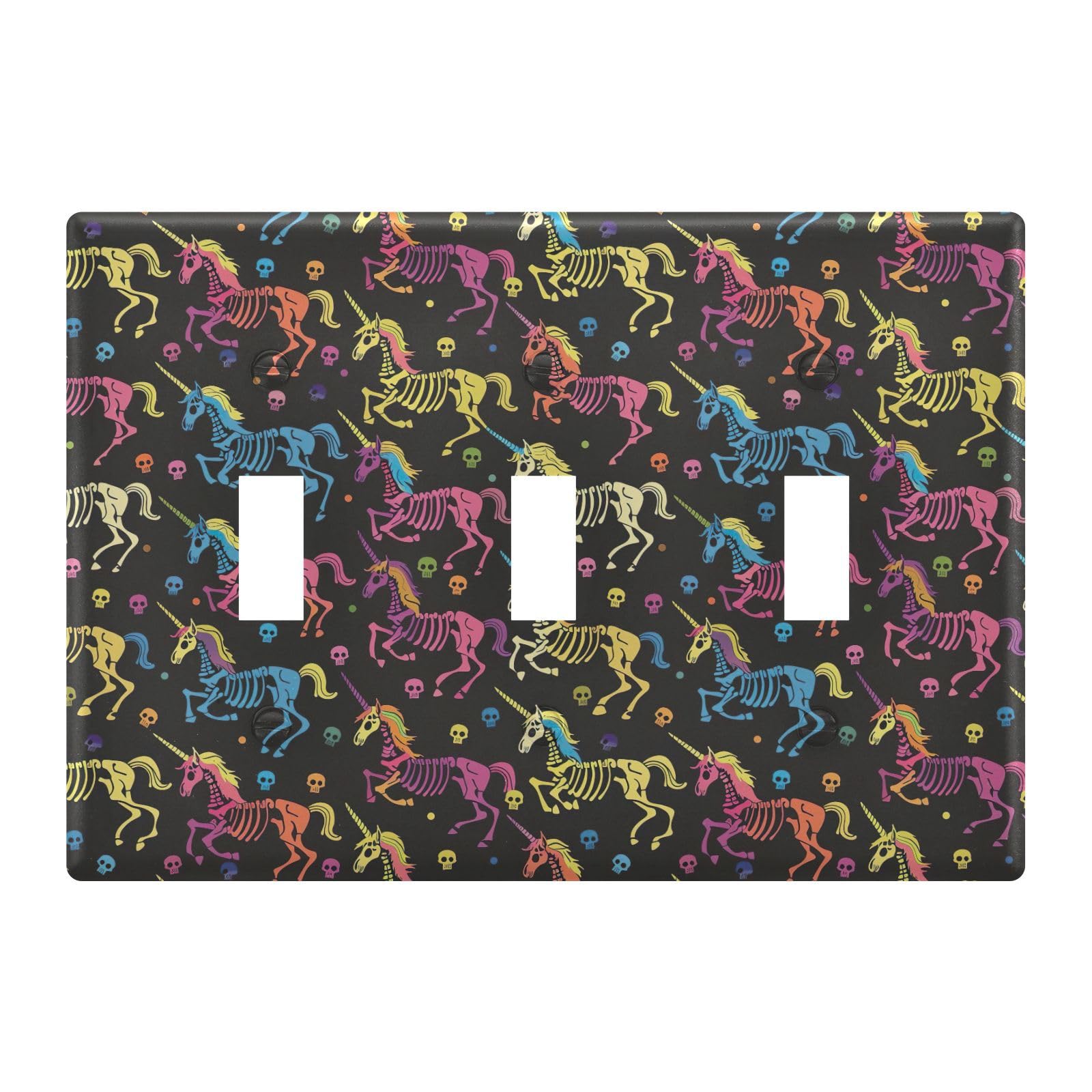 Light Switch Cover Unicorn Skull Color Wall Plates for Electrical Outlets 3 Gang 202b5408