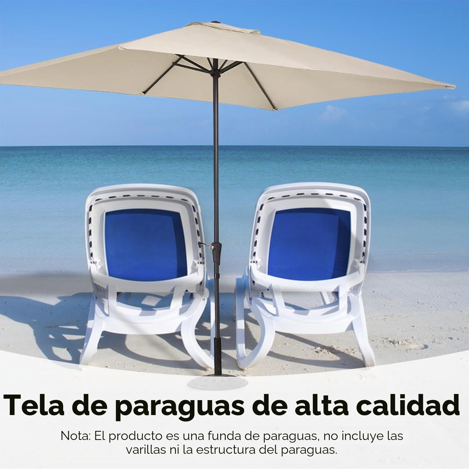 Lona de repuesto rectangular de 6 nervaduras - 197*297cm - Para sombrilla - Sin soporte - Tela de recambio - Anti-ultravioleta, beige