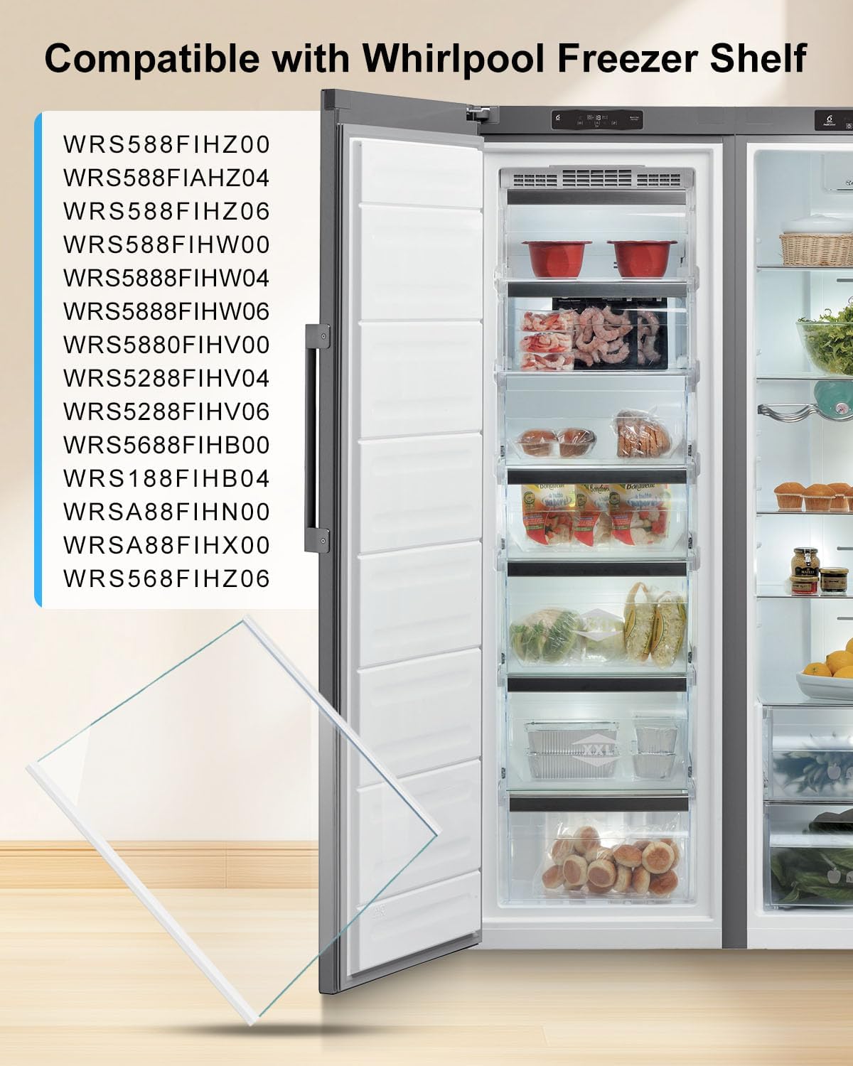 W11130212 Freezer Shelf Replacement Fit for Whirlpool Glass Shelf WRS588FIHZ00 WRS588FIHZ04 WRS588FIHZ06 WRS588FIHW00 WRS588FIHW04