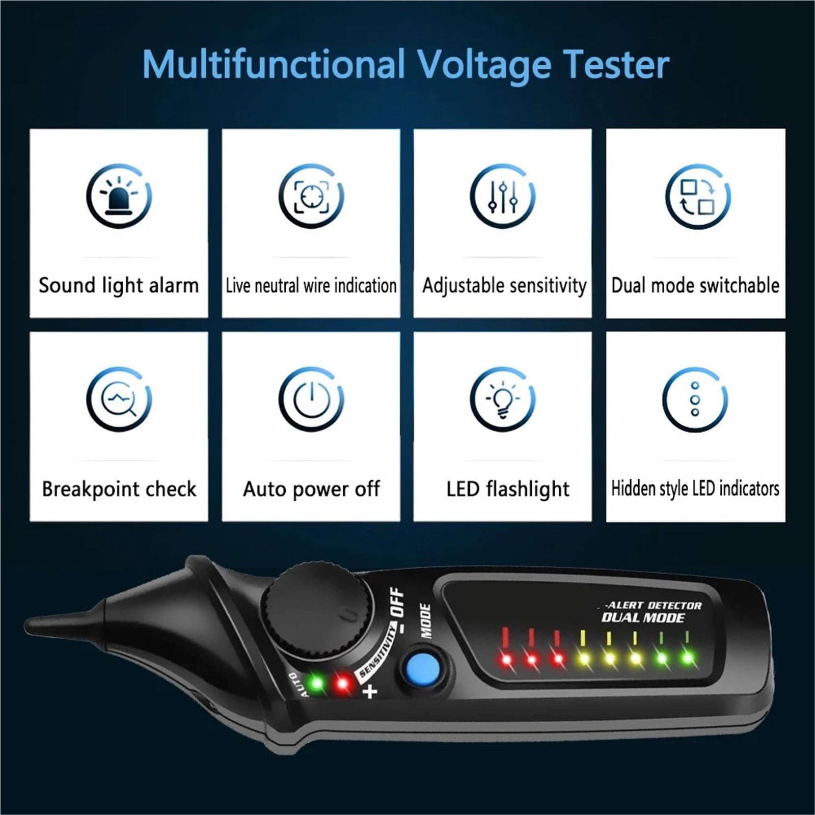 Medidor de voltaje, Detector De Voltaje Sin Contacto, Probador, Pluma Detección Circuitos(Black)