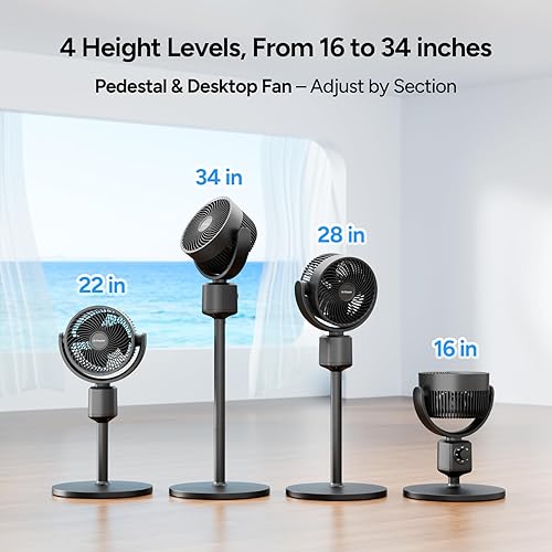 Miniatura 6 de DR.PREPARE Ventilador de pedestal para dormitorio, ventilador circulador de aire, altura ajustable de 16 a 34 pulgadas para ventilador de mesa y de