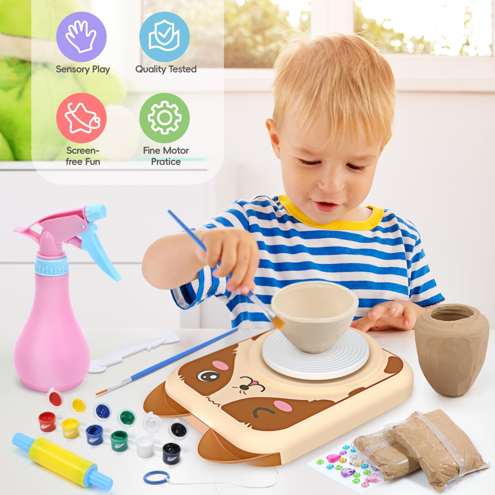 Skirfy Set de alfarería eléctrico para niños – mini torno de cerámica con arcilla – kit infantil para niños y niñas de 6 años – regalo creativo para Navidad, Pascua o cumpleaños