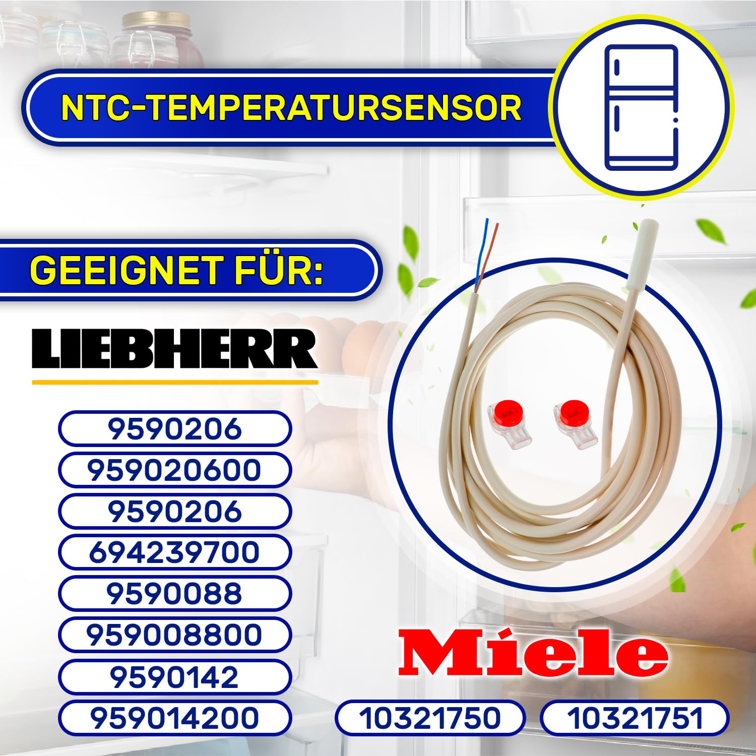 NTC Temperatursensor für Kühlschrank Hat den Originalcode 959008800 9590142 959014200 9590206 959020600 694239700 9590088 für Liebherr für Miele - Garantie 10 Jahre - MONTERAL