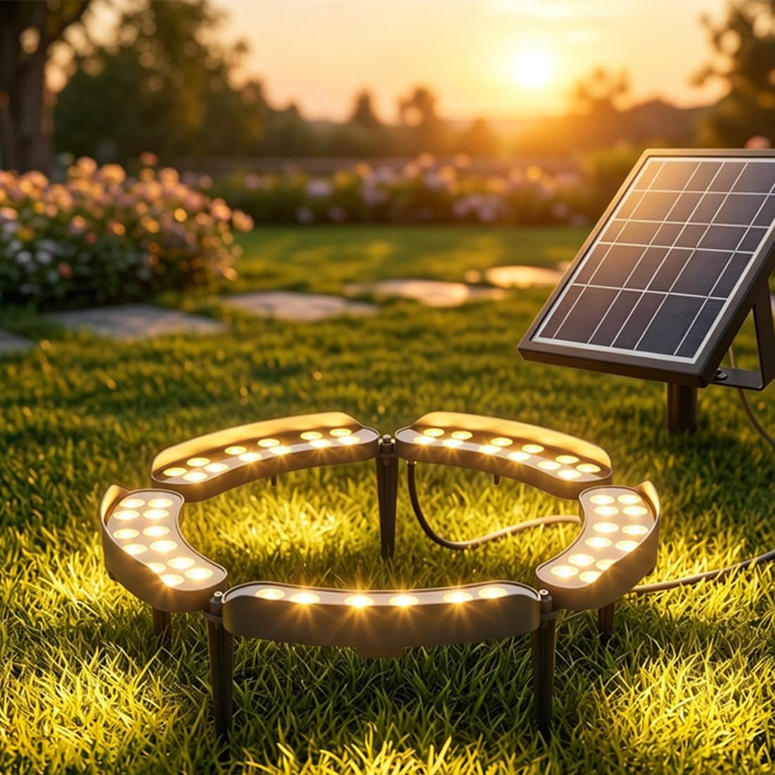 Solar LED Baum-Ringbeleuchtung, IP65 wasserfeste RGB & Warmweiß Landschaftsbeleuchtung für Außen, flexible Baumlampen Dekoration für Garten, Hof & Baumwurzeln (White Light,5pcs 60w)
