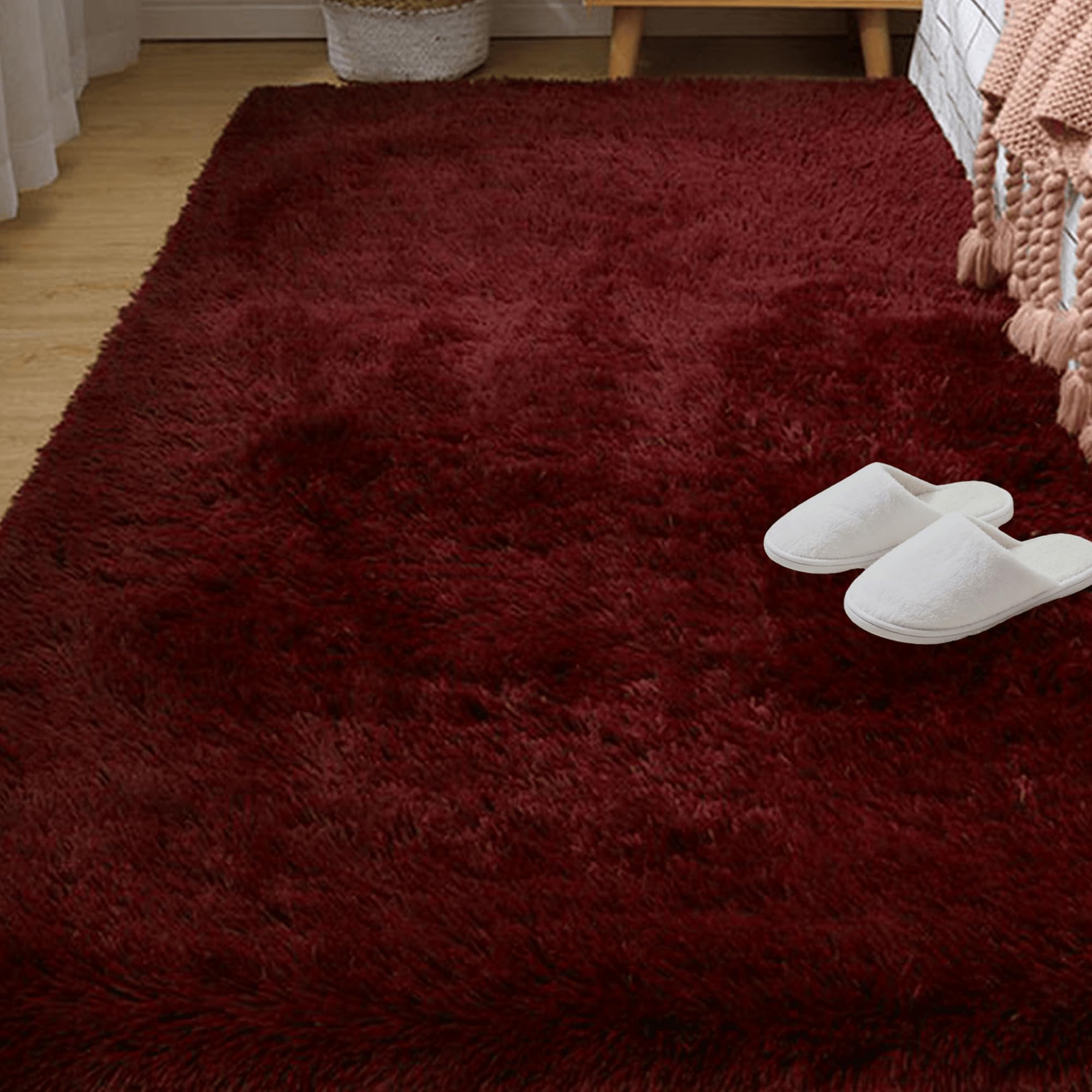 Grand tapis de salon 160x300 cm vin rouge moelleux extra doux pour chambre