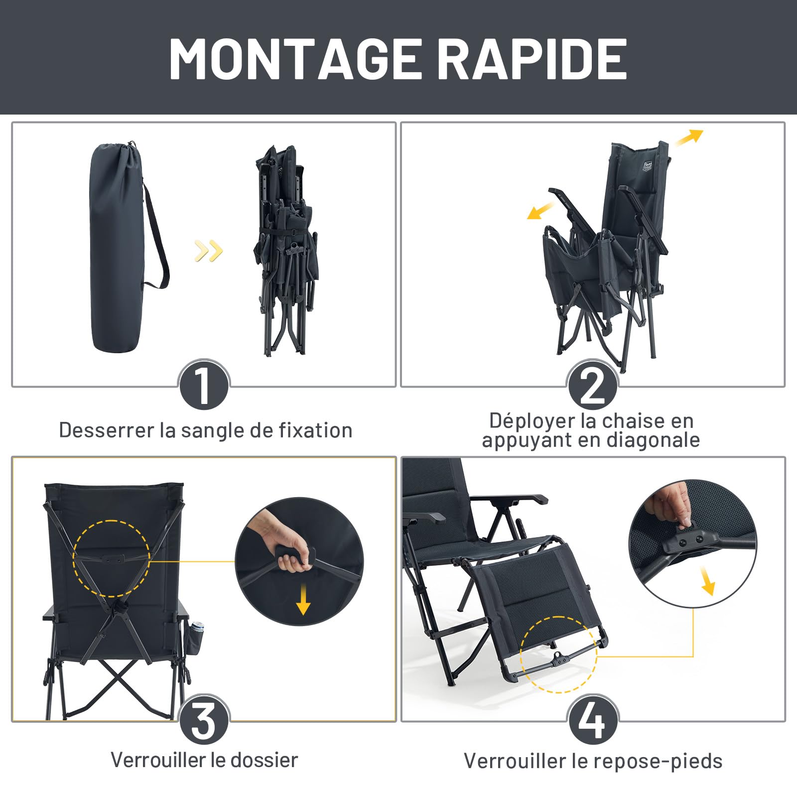 TIMBER RIDGE Chaise de Camping Pliable avec Repose-Pieds Dossier inclinable | Fauteuil longue pliante Assise rembourrée confortable, charge 150kg, pour le camping, le jardin, le balcon et le camping-car