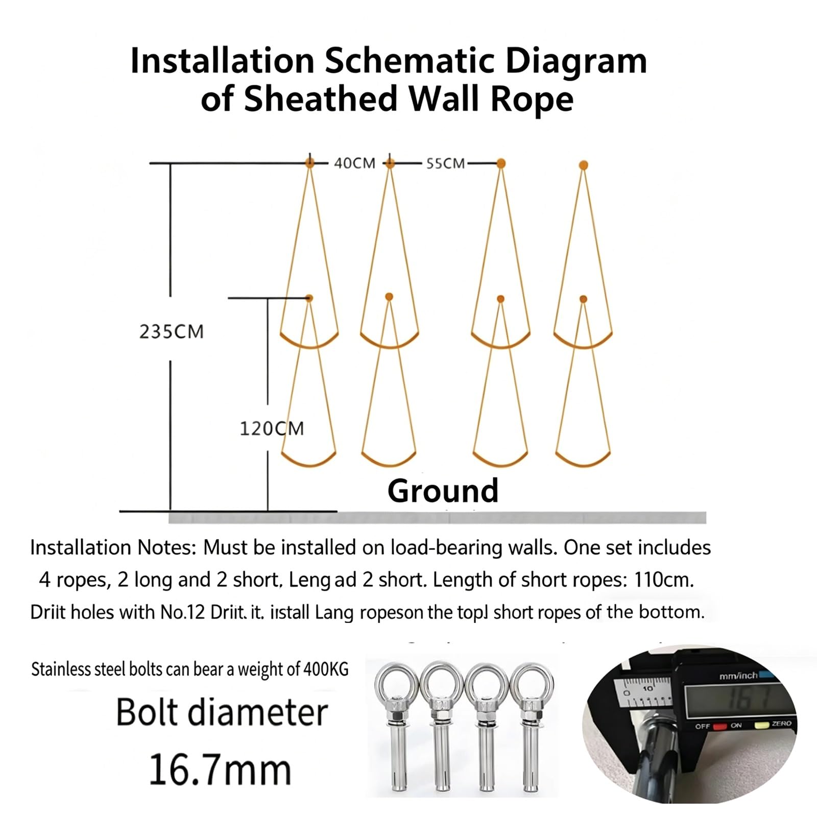 Set di corde da parete for yoga, cinghie in cotone resistente con ganci in acciaio inossidabile (include 4 corde in cotone)