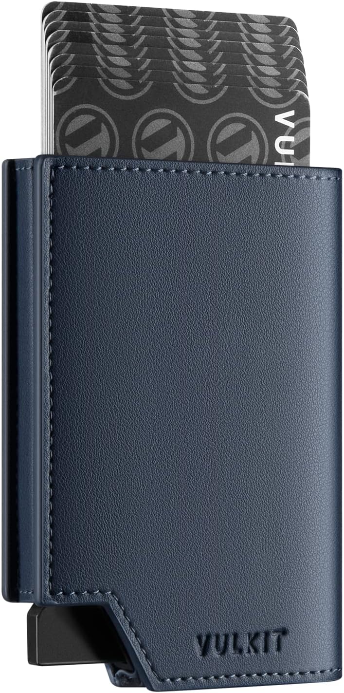 VULKIT Men's Wallet Minimalist Pop Up Card Holder RFID Blocking Magnetic Closure Leather Wallet with ID Window for Cash & Credit Cards Up To 11 Cards