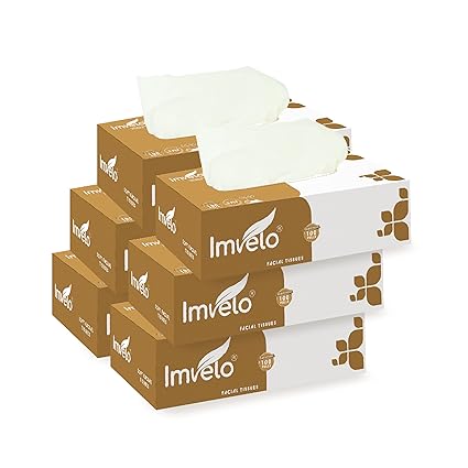 Imvelo 2-Ply Tissue Papers Box | Pack of 6 Tissue Boxes | 100 Pulls Each | Ultra Soft & OBA Free Napkins | 100% Natural & Eco Friendly | Facial Tissue | Car Tissue Box | Perfect for Indoor & Outdoor.