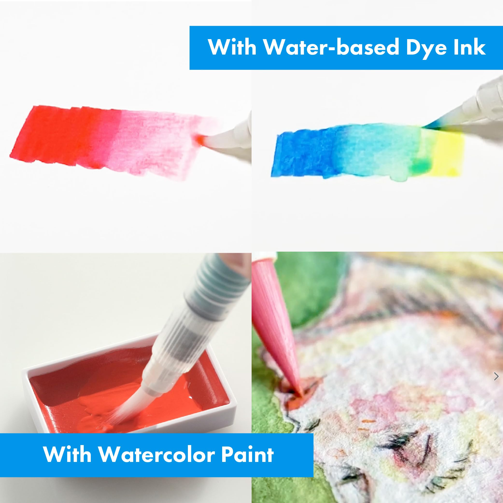 Kuretake Zig Wasserpinselstift BRUSHS2O lang, 6 Varianten, Set für Aquarellfarbe, Fude, flach, Menso, Flexible Spitzen, Sortiert, für Profis, Künstler, hergestellt in Japan