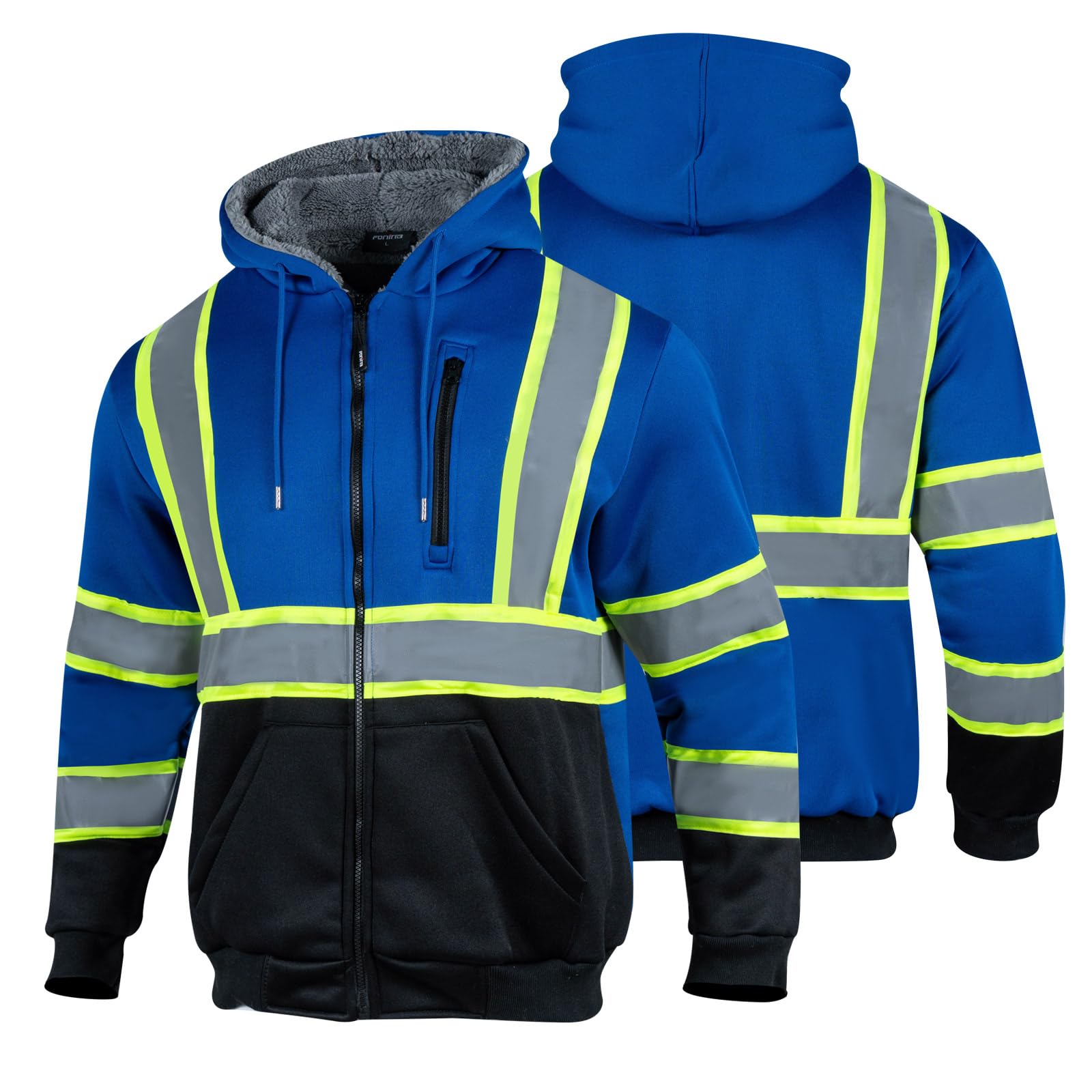 High Vis Hoodie for Men Sherpa Fleece Safety Sweatshirt Reflective Jacket