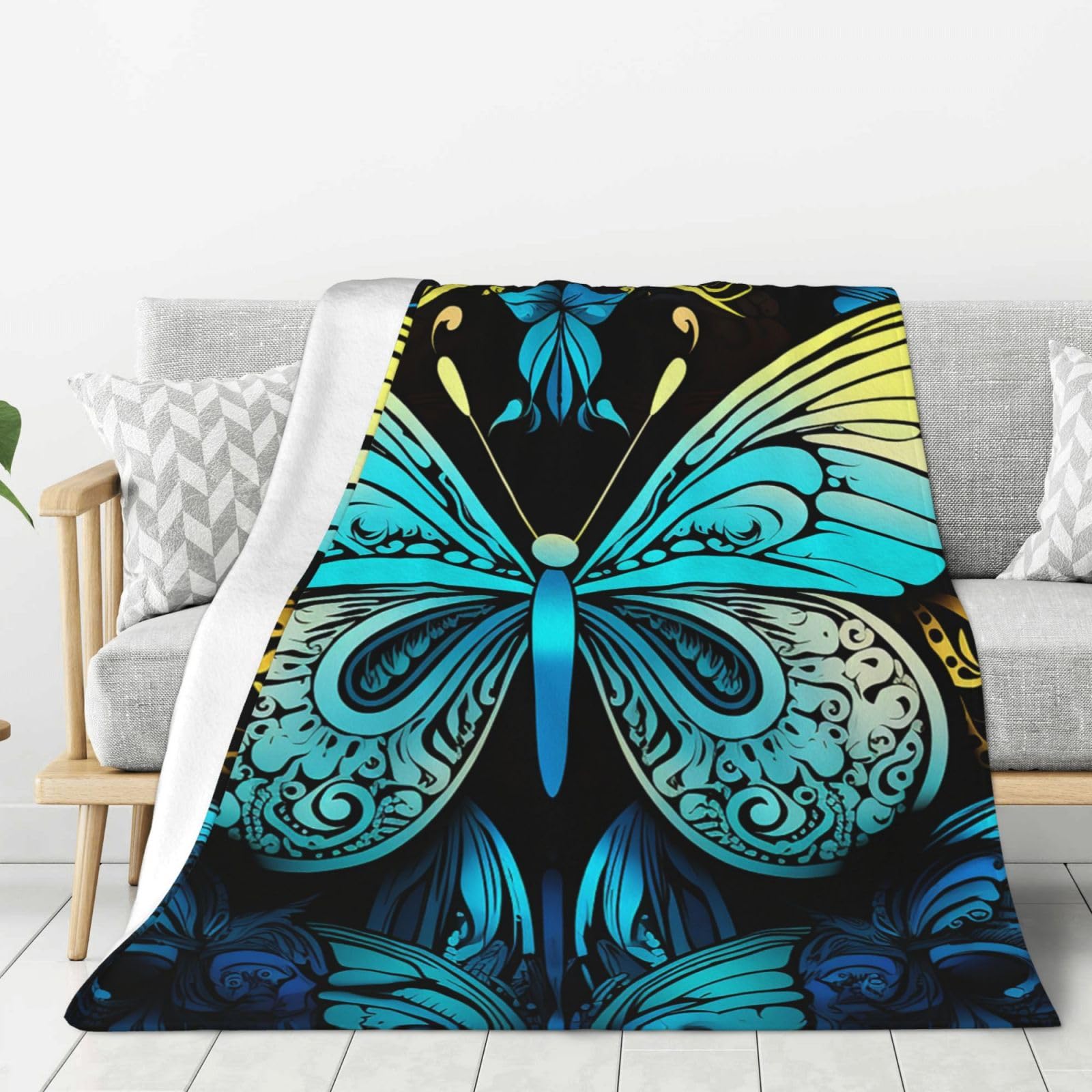 Couverture en flanelle papillon 152x127 cm pour lit et canapé