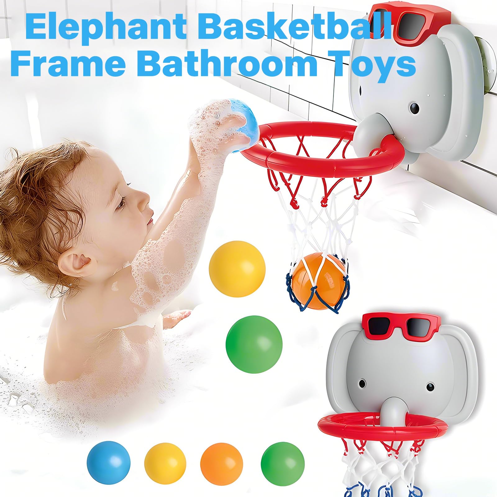 Bath Toys for Kids Ages 1-3,18PCS Bathtub Toys Pool Outdoor Games,No Holes Basketball Hoop with 4 Balls and Shark Fishing Net, Birthday Summer Beach Activity Gift for 1 2 3 4 5 Toddler Girls Boys