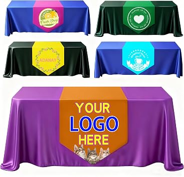 Custom Table Runner, Personalized Tablecloth with Logo & Text, for Wedding Birthday Party Anniversary, Tradeshow & Vendor Booth Display Table Runner-15x72in/38x183cm