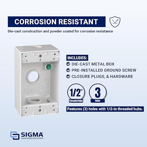 Miniatura 3 de SIGMA ENGINEERED SOLUTIONS 14250WH - Caja de enchufes eléctricos de metal, resistente a la intemperie, fácil montaje para enchufe y protector de