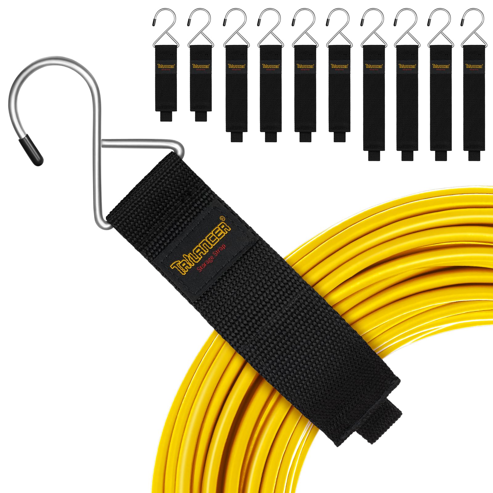 Extension Cord Organizer and Hanger (10-Pack), Trilancer Hook-and-Loop Storage Straps with Metal Hook to Hang on Walls for Cables, Wires, Rope, Hoses, Organization for Home, Garage or Workshop