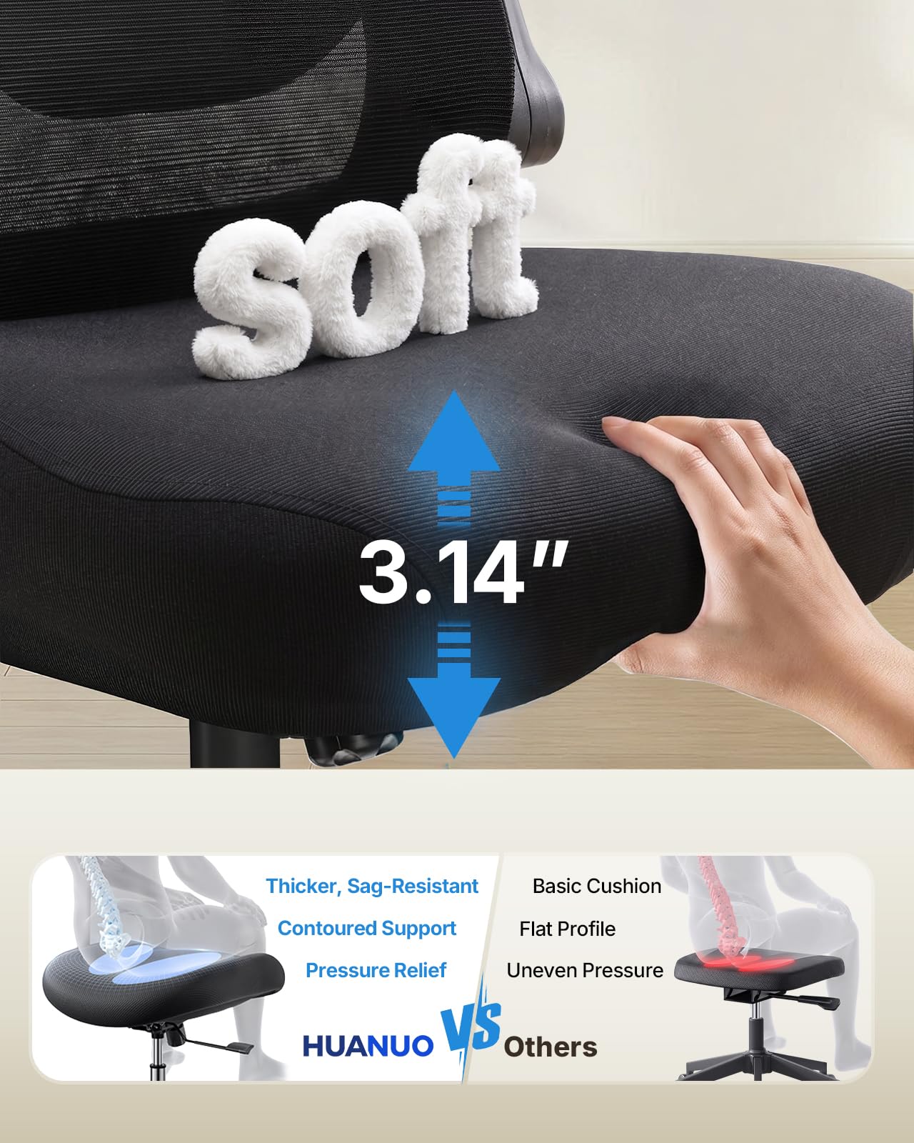 HUANUO Ergonomic Office Chair, High Back Computer Desk Chair with Adjustable Lumbar Support and Headrest, Comfy Gaming Chair with 3D Armrests, Home Office Rolling Chair, Max Load 300 lbs