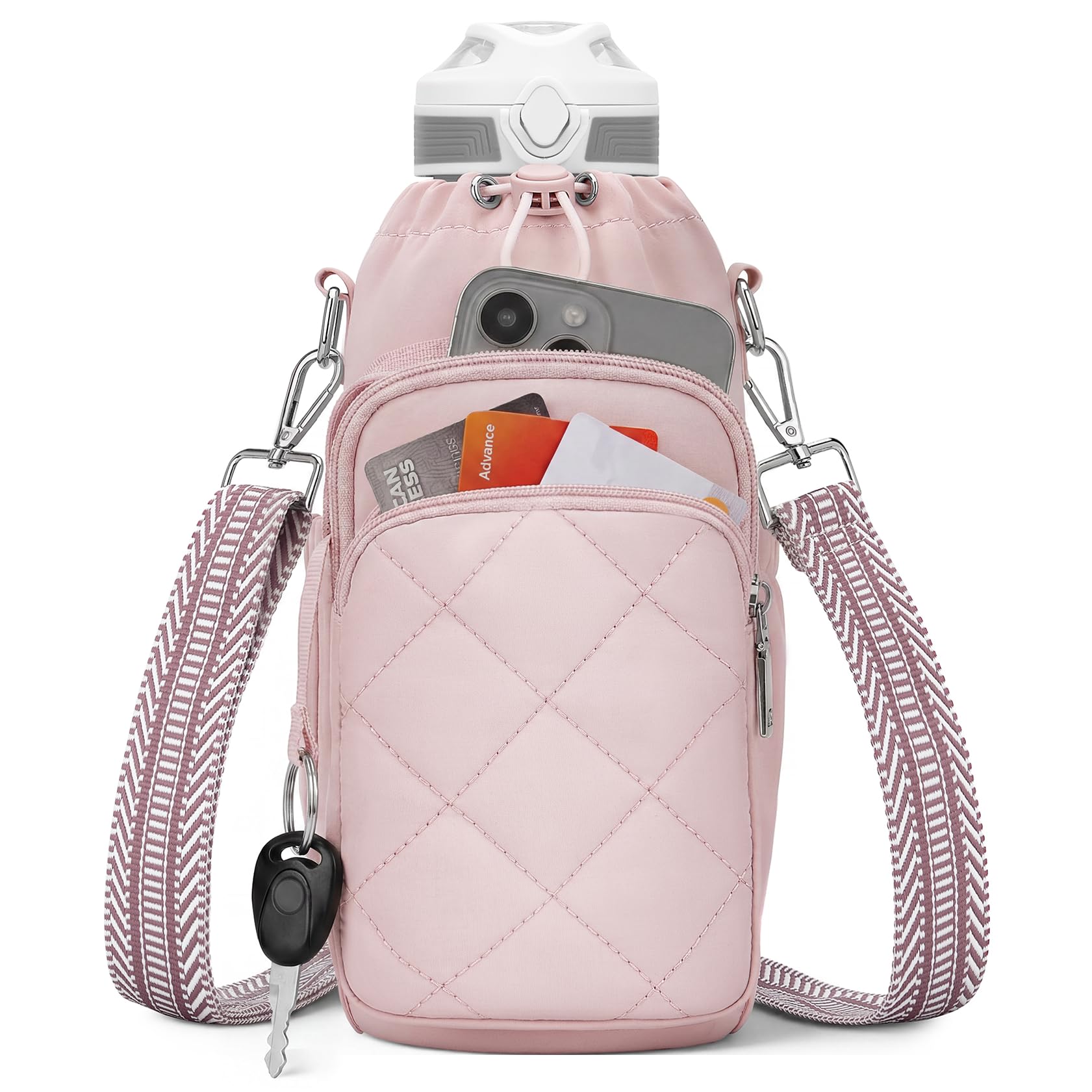Water Bottle Bag Crossbody,Insulated Holder Purse Pink