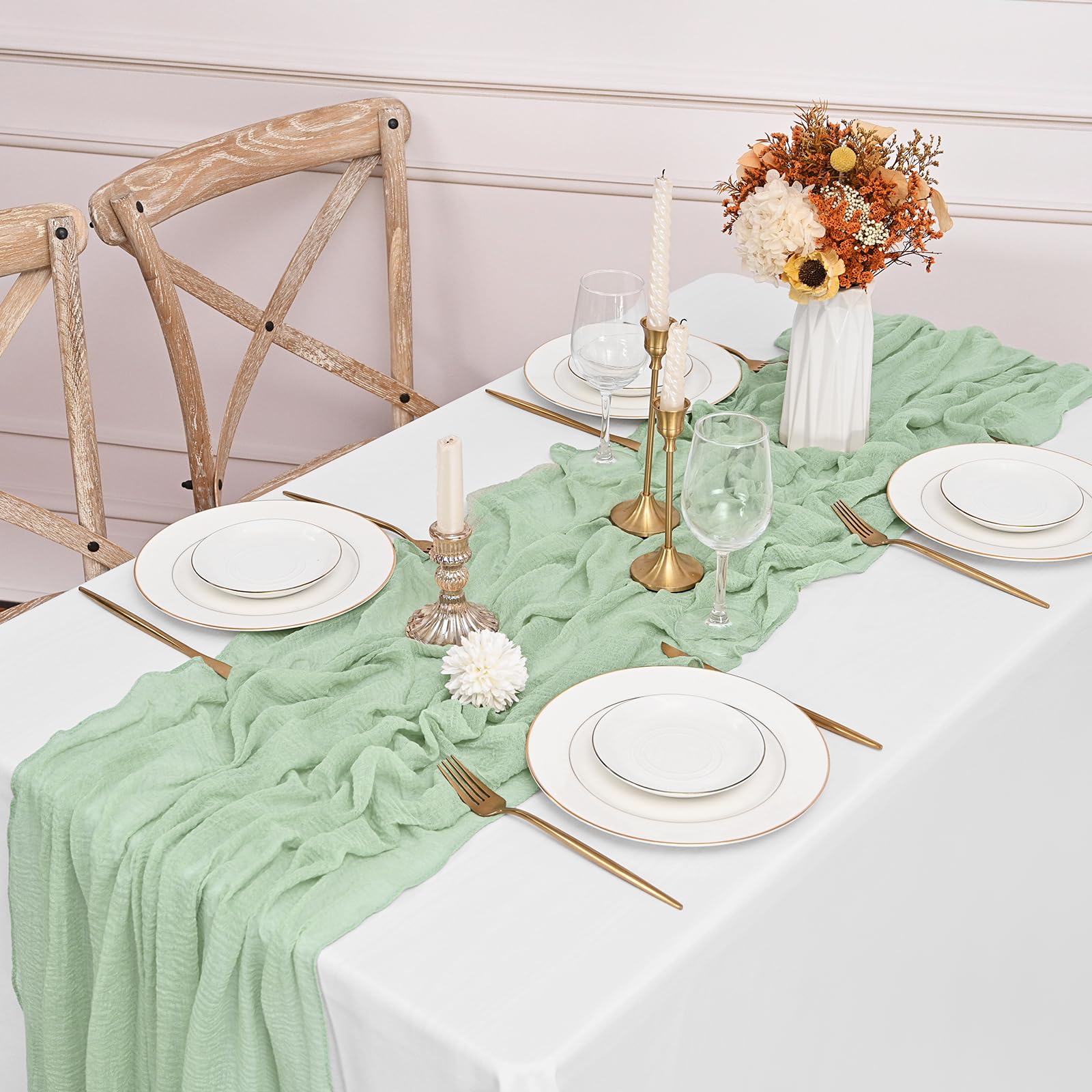 Runner tavola, BAYSEUN Runner tavola chiffon Verde Scuro, 300 x 70 cm, Runner da tavolo tulle trasparente, Runner per Il Tavolo per Casa, battesimo bimba, matrimonio, comunione, compleanno, festa