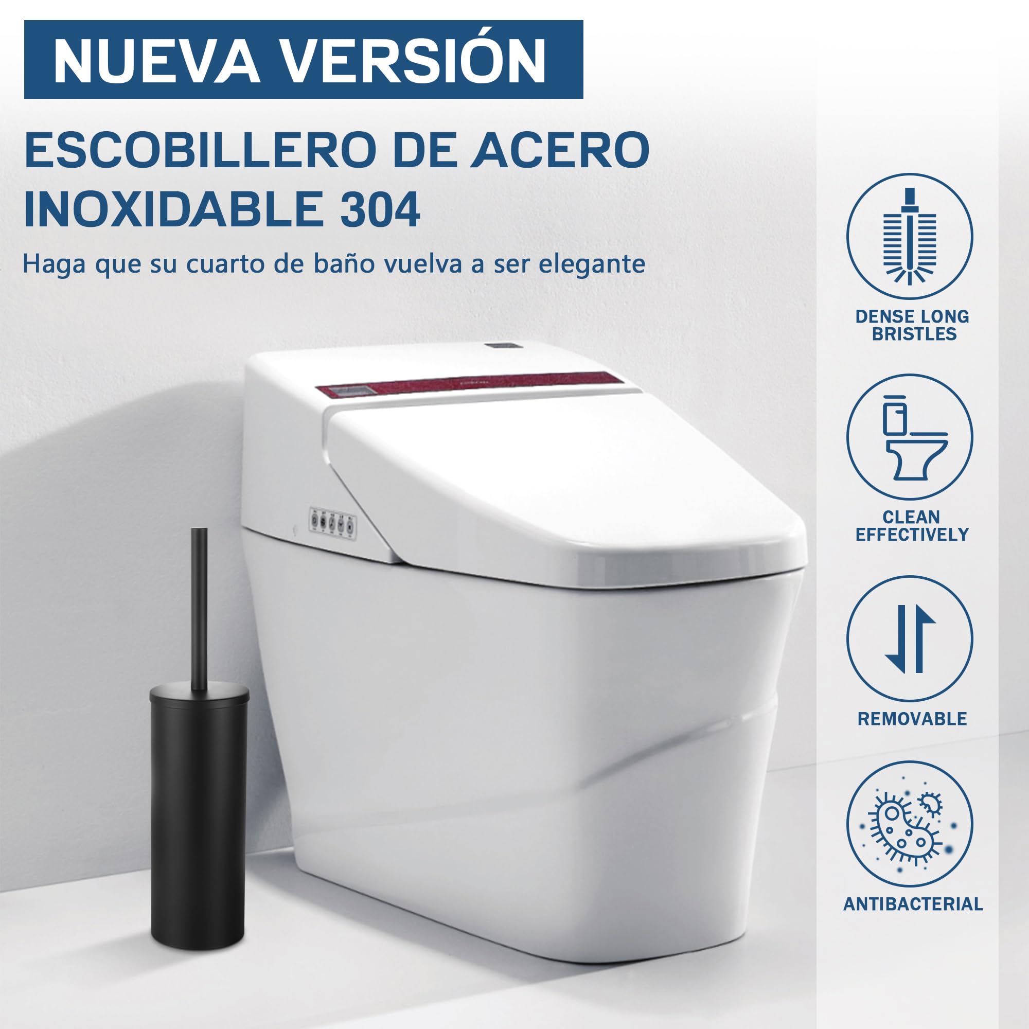 Escobillas de Baño Escobilla WC Escobillero Baño Toilet Brush Piacaba Casa de Banho con Mango y Base de Acero Inoxidable, Negro