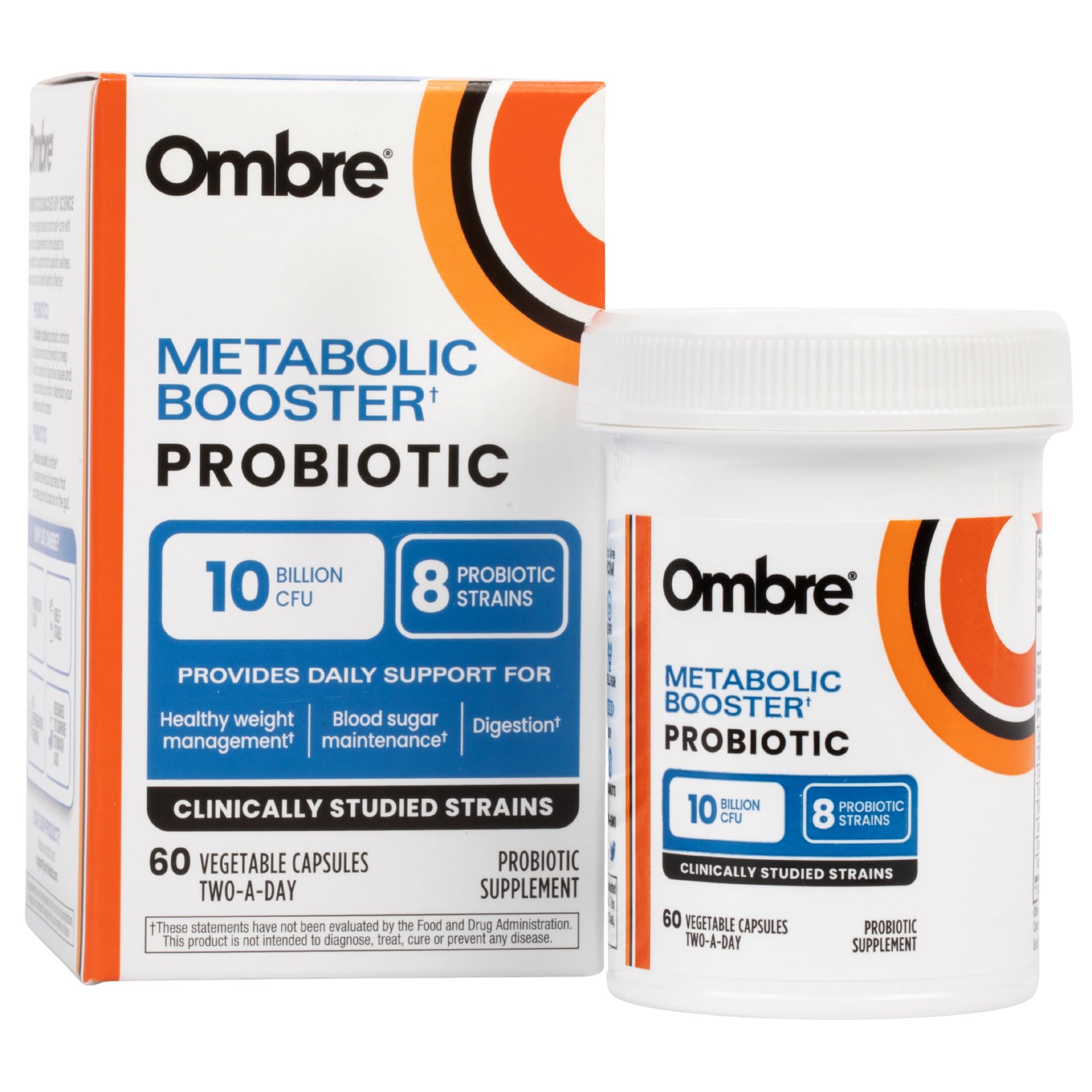 Ombre Metabolic Booster Probiotic - Supports Metabolism, Healthy Weight Management & Digestion - Energy & Gut Health Supplement for Women and Men - 10 Billion CFU, Prebiotic Fiber, Vegan, 30 Servings