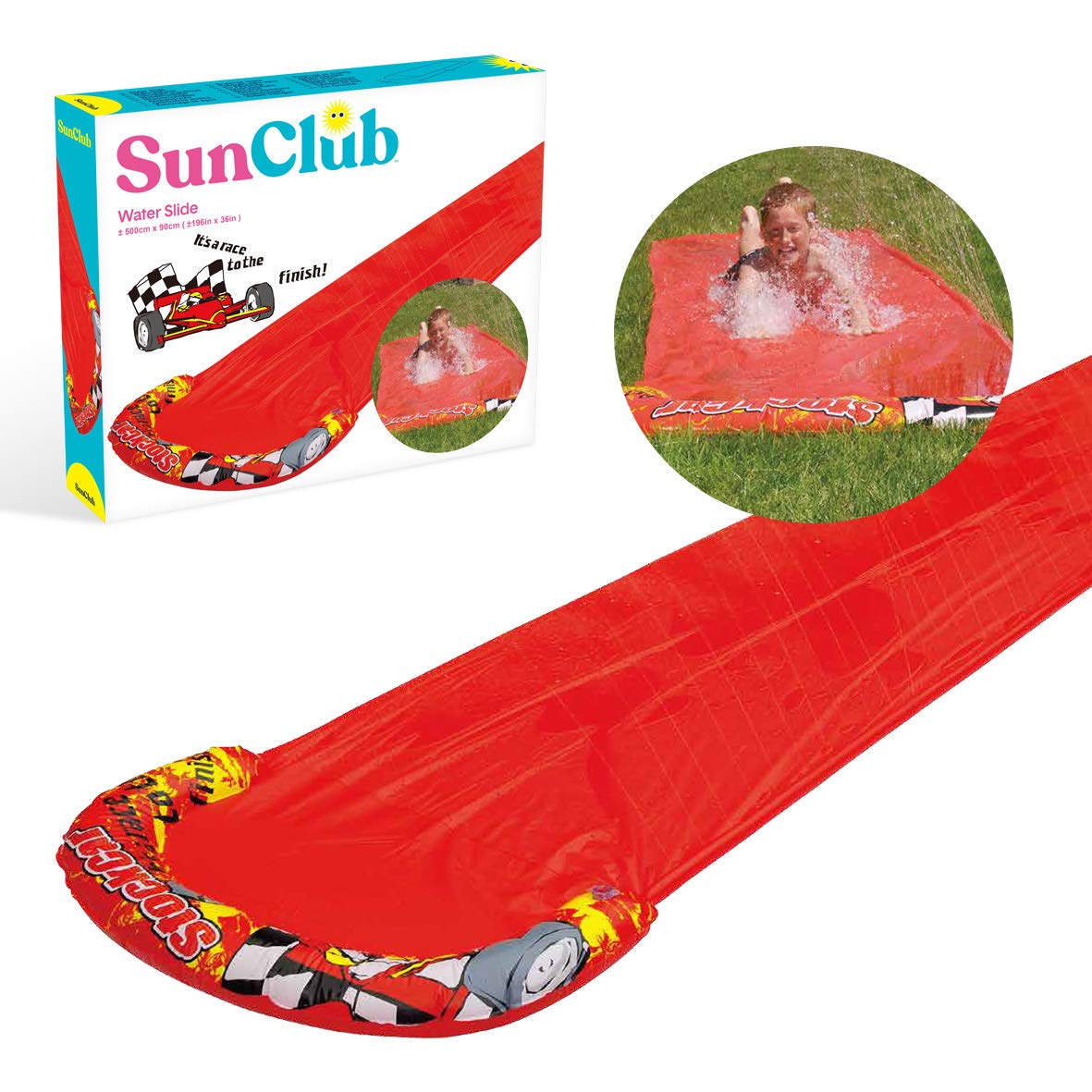 Sun Club 81180 Splash 5 m x 0,9 m para niños al Aire Libre Inflable rociador tobogán de Agua, Rojo