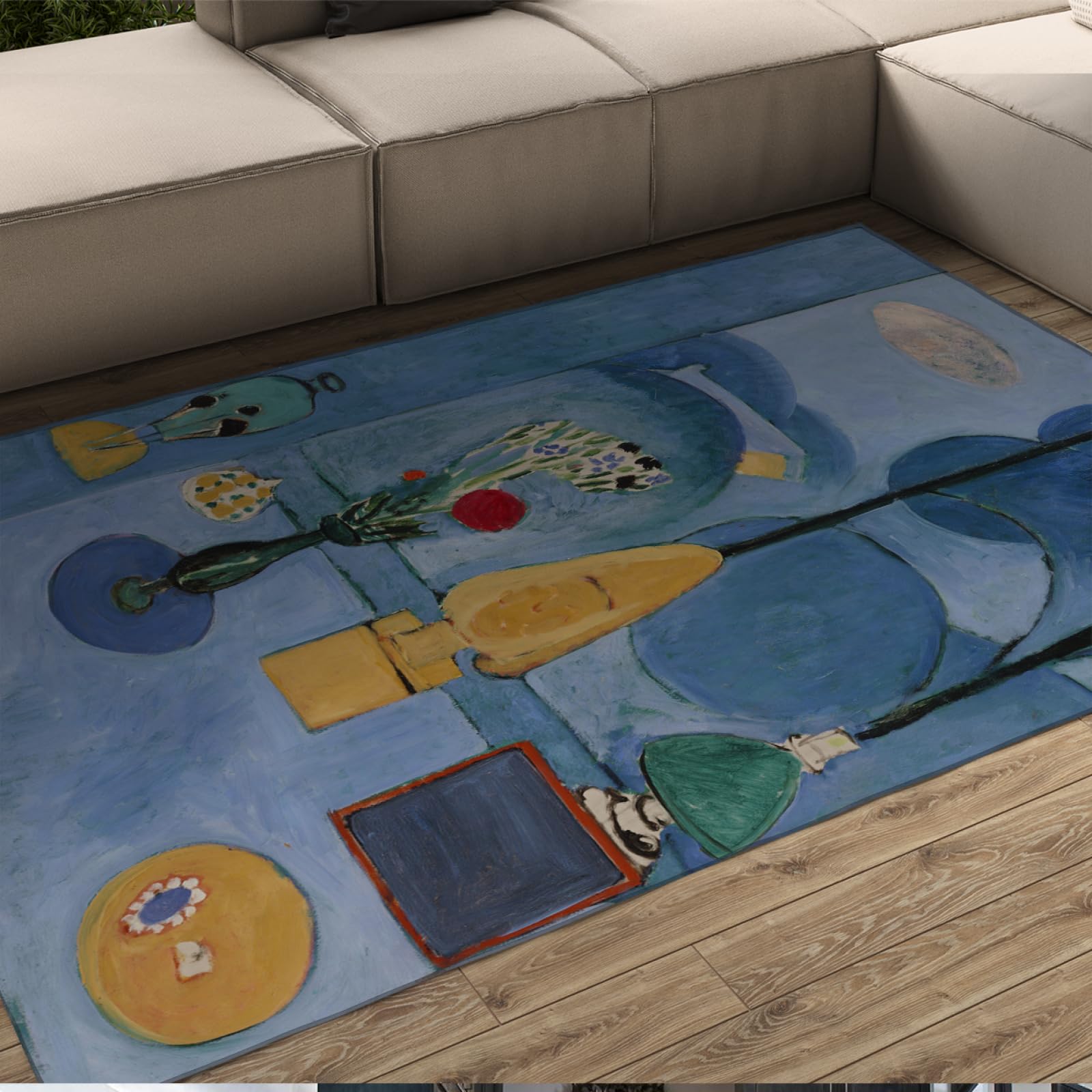 Tapis aquarelle la fenêtre bleue pour un bureau artistique et lumineux