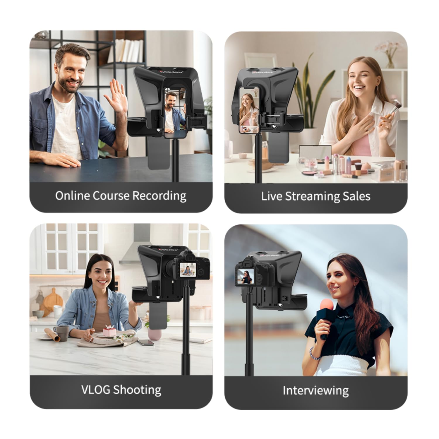 Desview T5 Teleprompter für Smartphone, Tablet & Kamera – Tragbarer Teleprompter für Video-Interviews, Live-Streaming, Vlogging & Outdoor-Aufnahmen – inkl. 49–82mm Kamera-Adapterringe