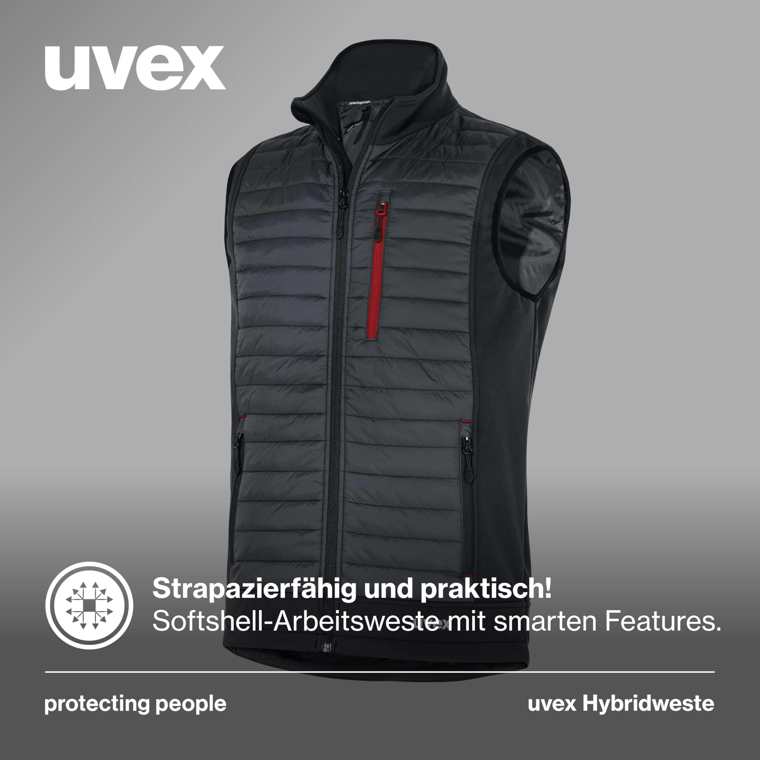 Uvex tune-up Herren Hybridweste - robuste Arbeitsweste - für Arbeit und Freizeit - Schwarz/Red - 3XL