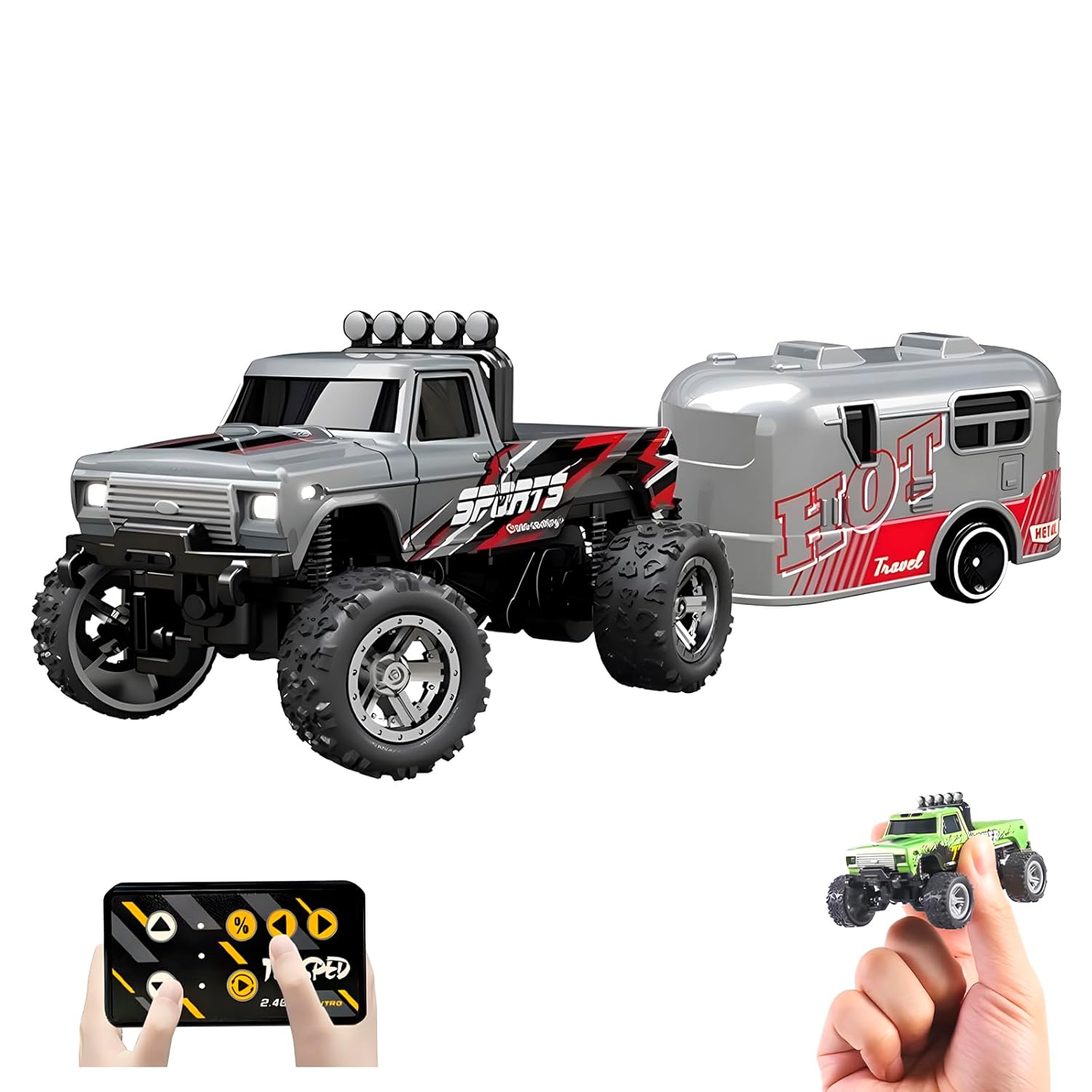 1 64 Mini RC Monster Truck with LED Lights 2 4GHz Off-Road Remote Control Car 3 Speed Adjustable