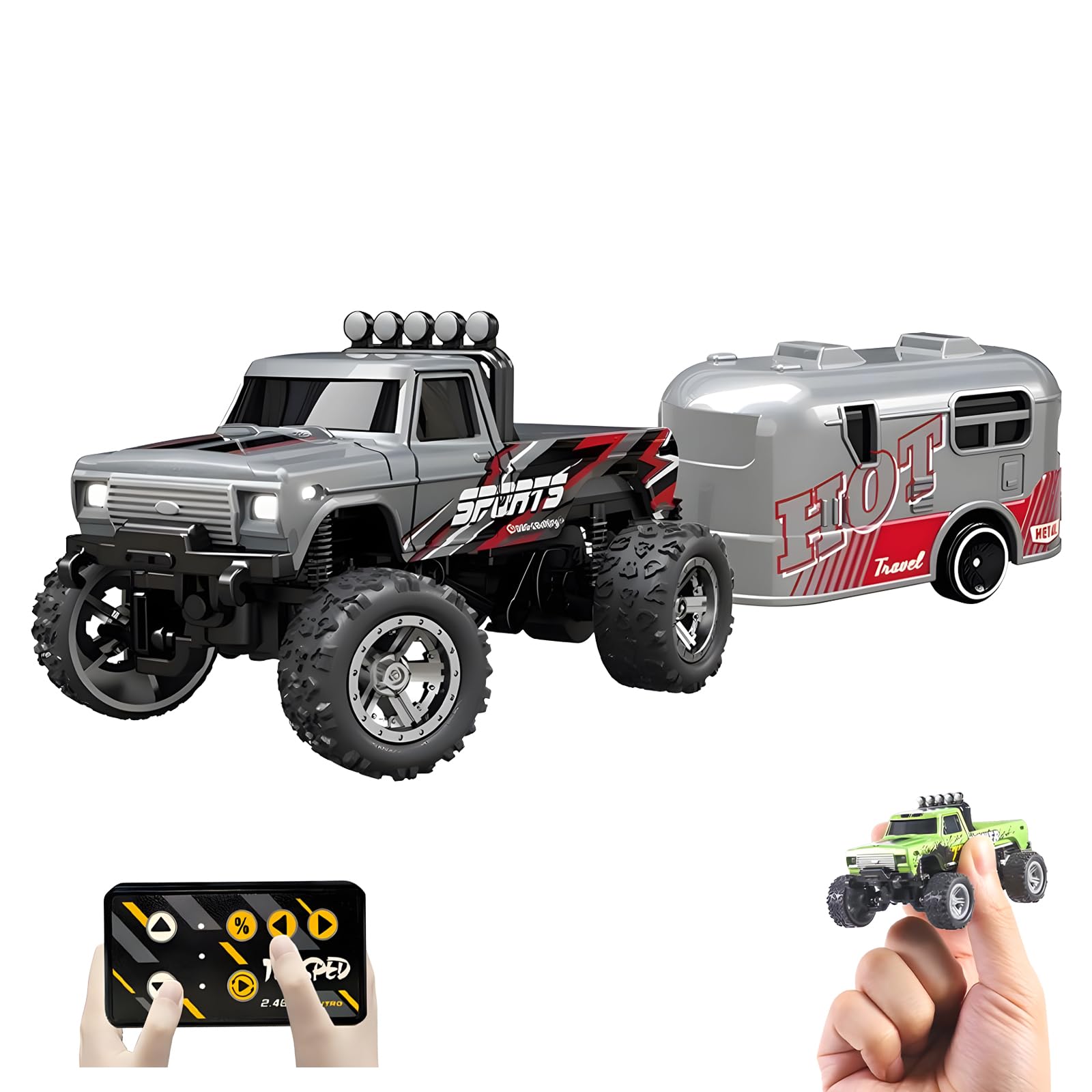 1 64 Mini RC Monster Truck with LED Lights 2 4GHz Off-Road Remote Control Car 3 Speed Adjustable