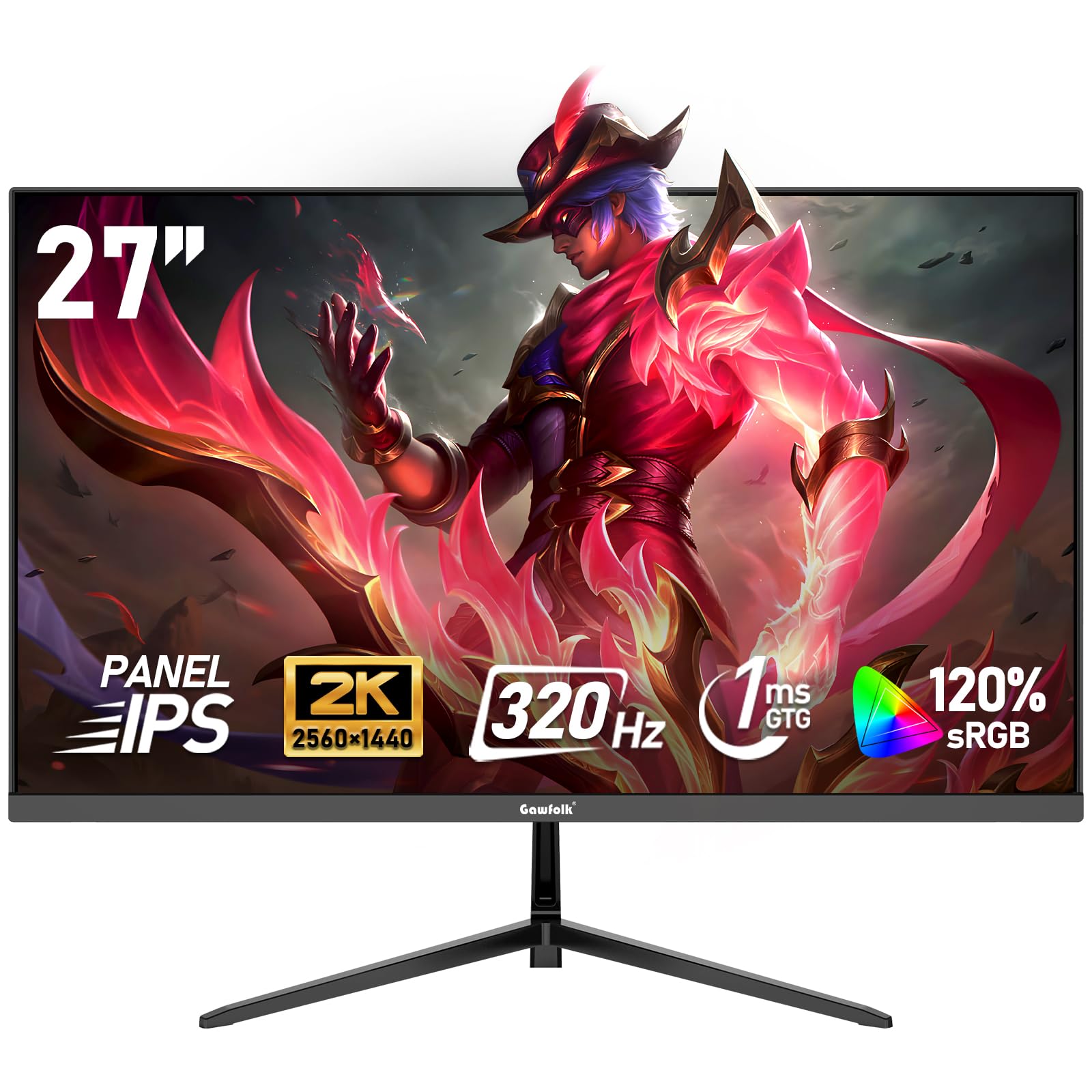 Gawfolk Monitor de juego QHD de 27 pulgadas, pantalla PC IPS 2K 120Hz, 2560×1440P, FreeSync, HDMI, DisplayPort, VESA 75 x 75 mm, negro — view 14